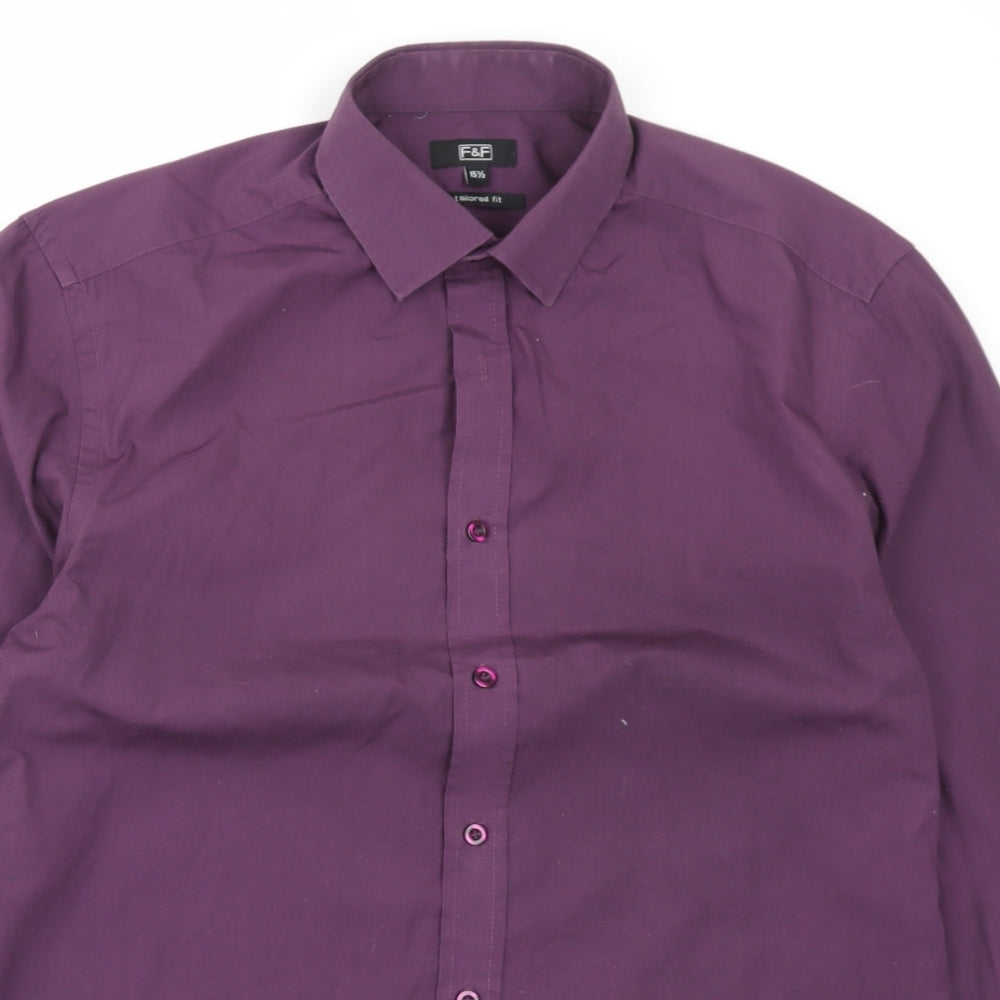 F&F Mens Purple Polyester Dress Shirt Size 15.5 Collared Button - Tailored Fit