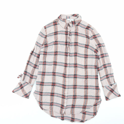 NEXT Womens Pink Plaid Viscose Shirt Dress Size 10 Collared Button
