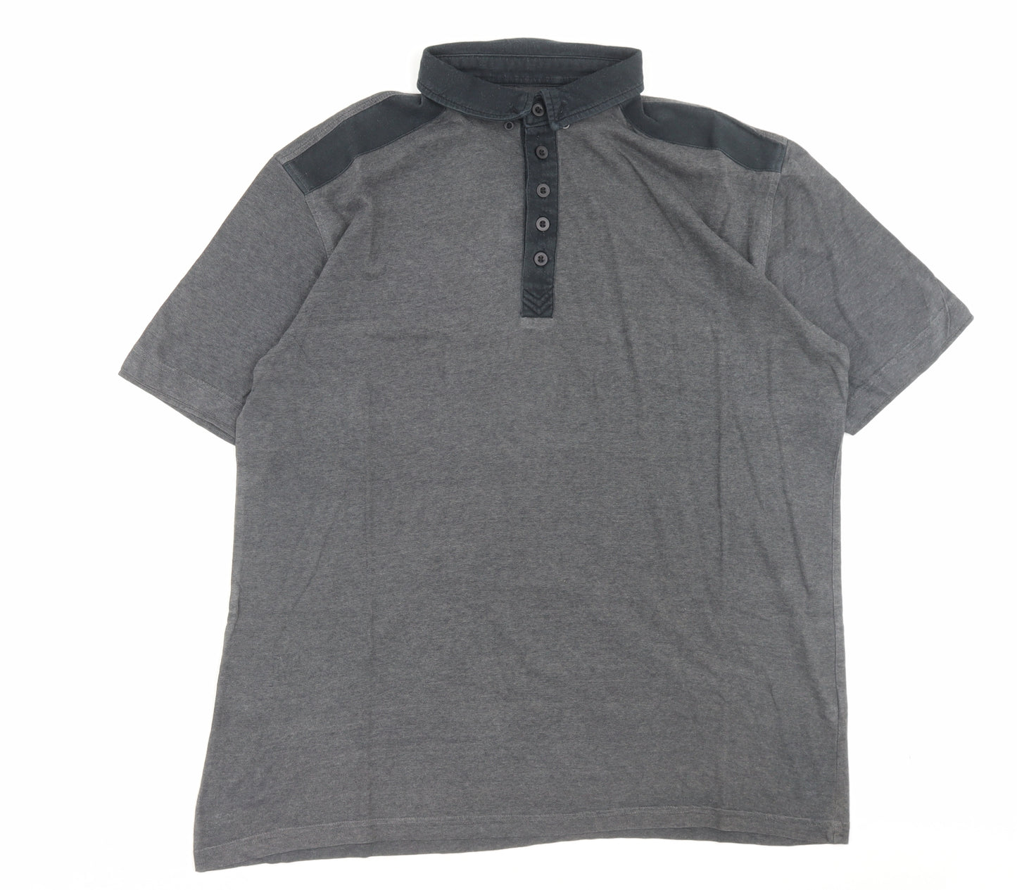 George Mens Grey Cotton Polo Size L Collared Button