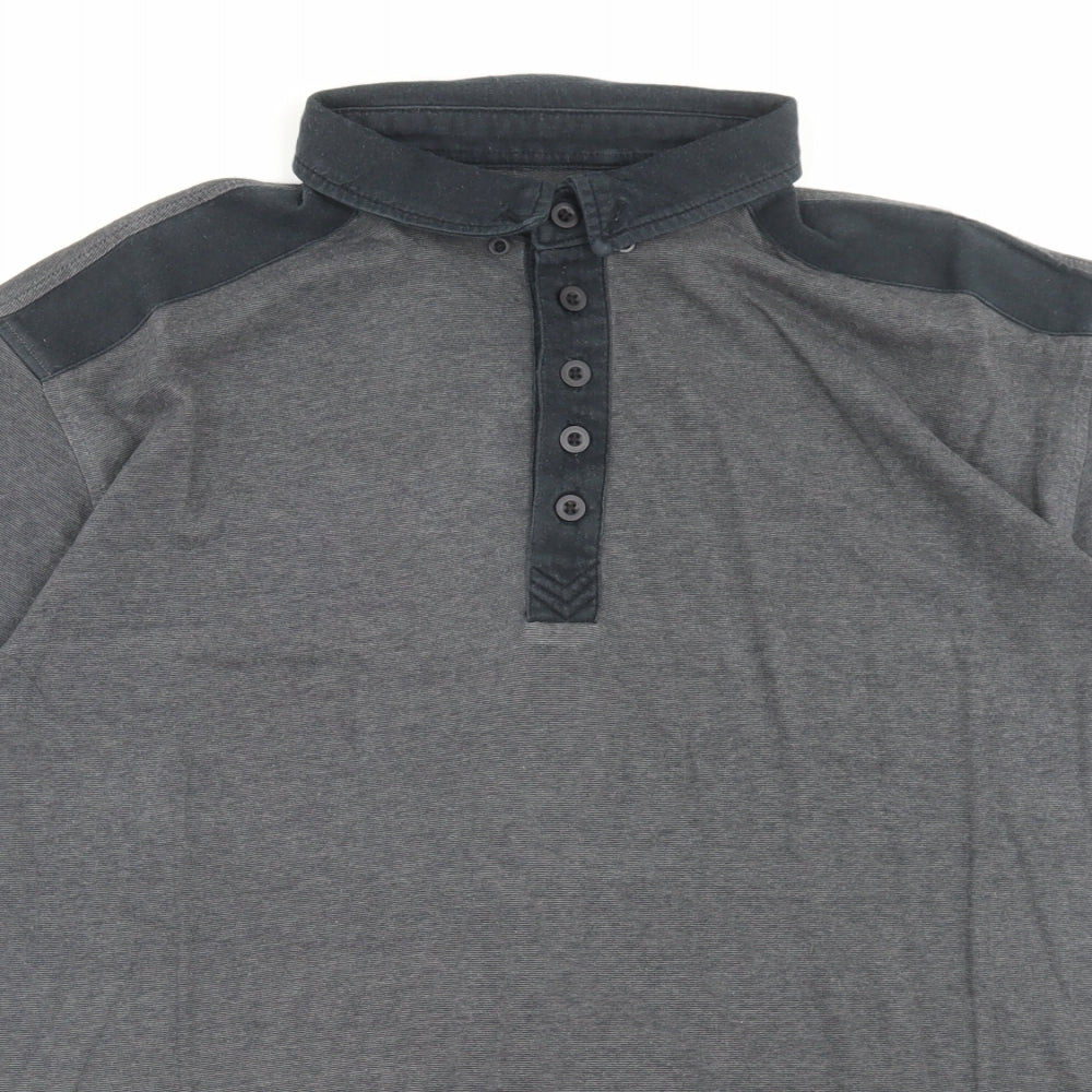 George Mens Grey Cotton Polo Size L Collared Button