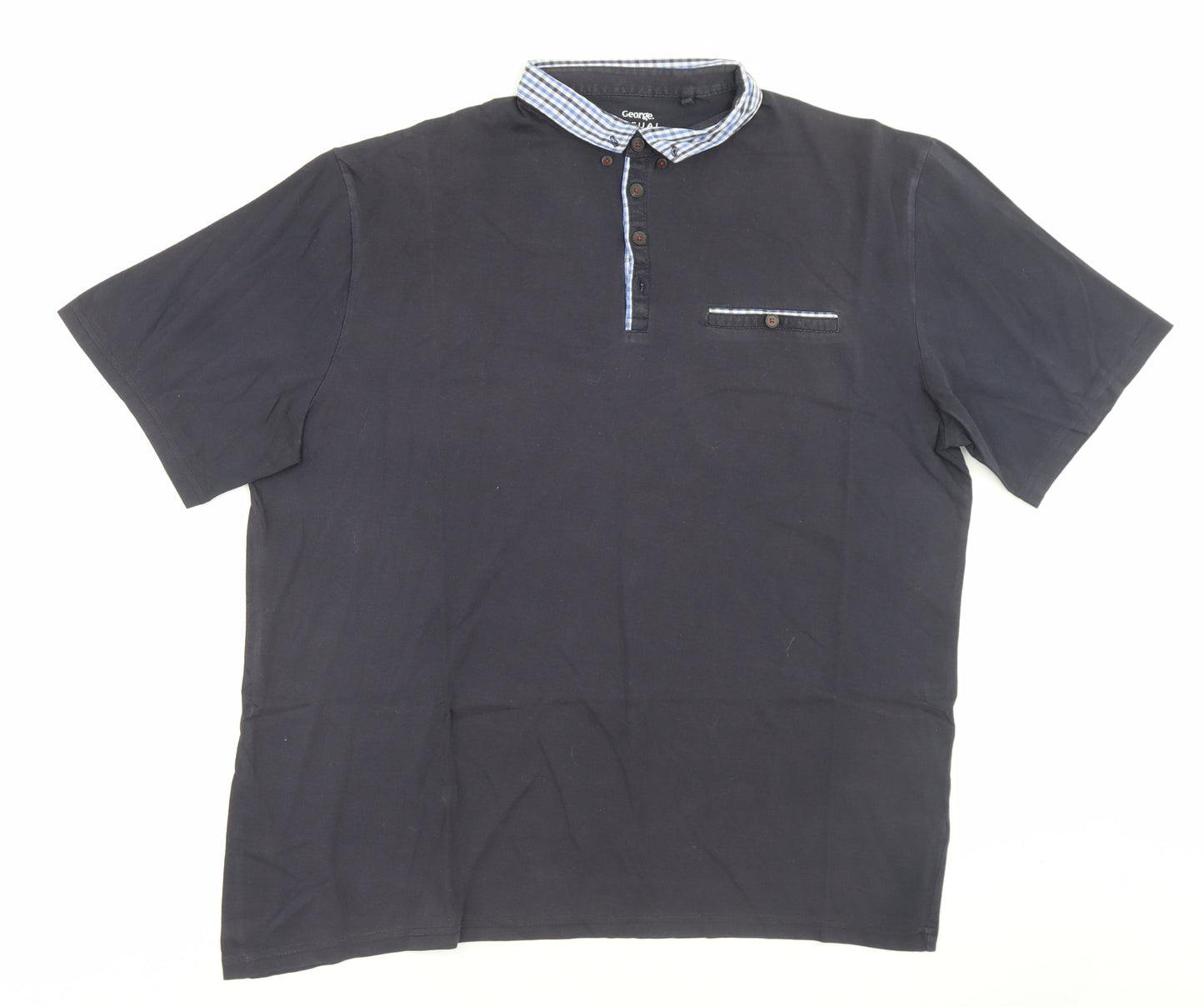 George Mens Blue Cotton Polo Size XL Collared Button - Pocket Detail