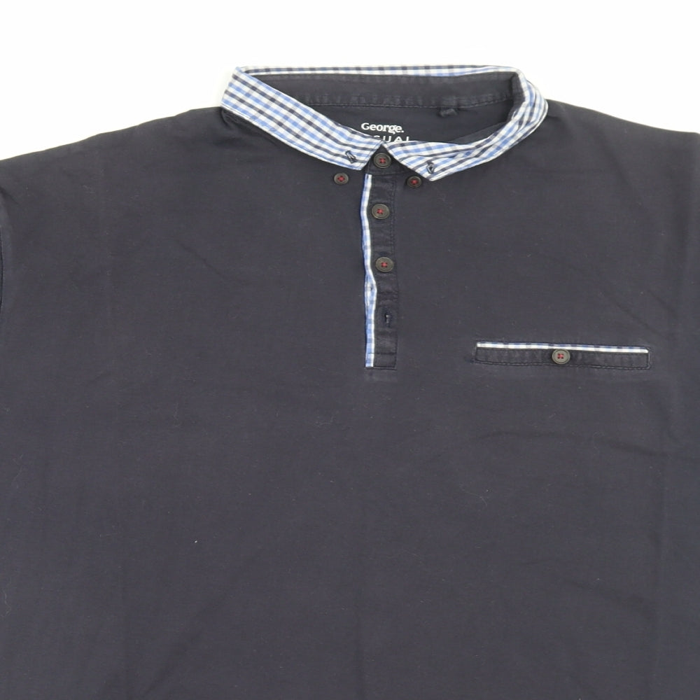 George Mens Blue Cotton Polo Size XL Collared Button - Pocket Detail