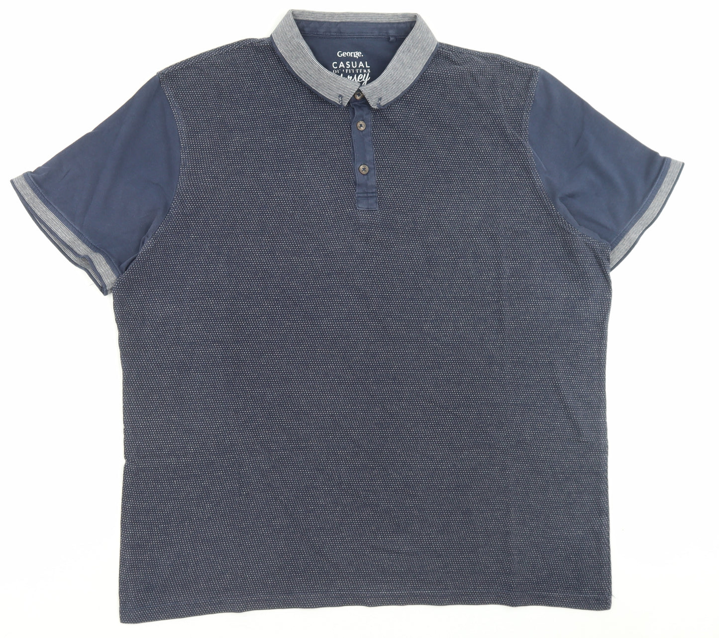 George Mens Blue Cotton Polo Size XL Collared Button
