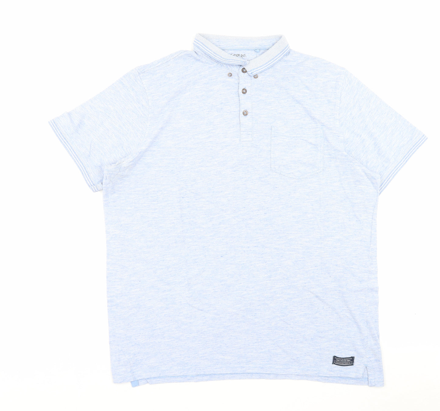 George Mens Blue Cotton Polo Size XL Collared Button - Pocket Detail