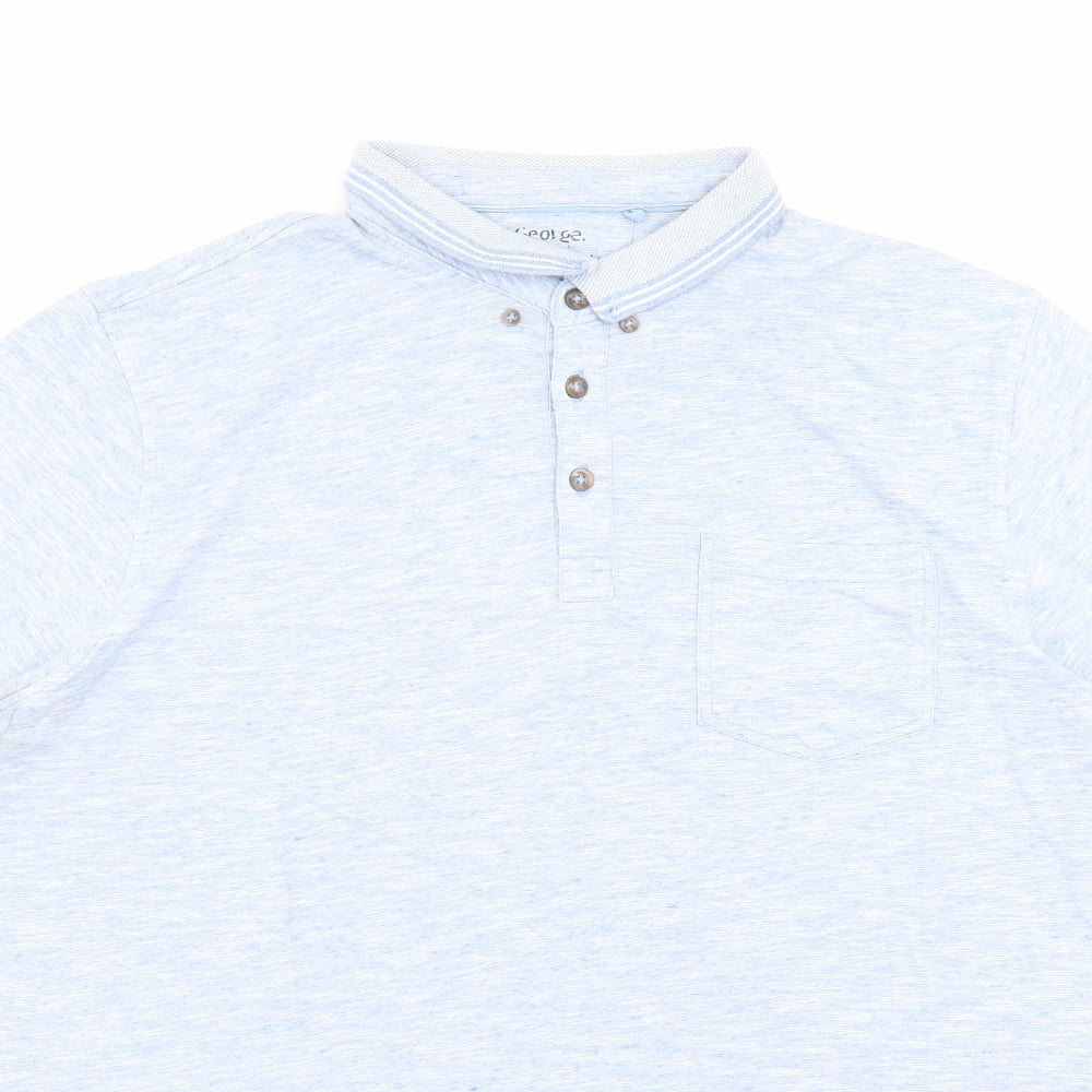 George Mens Blue Cotton Polo Size XL Collared Button - Pocket Detail