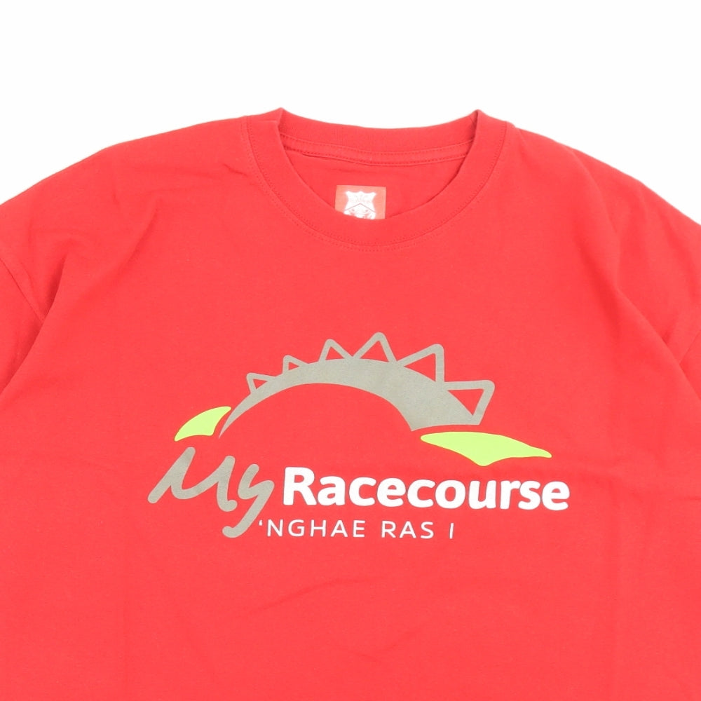 euro sports Mens Red Cotton T-Shirt Size XL Crew Neck - Wrexham AFC Racecourse