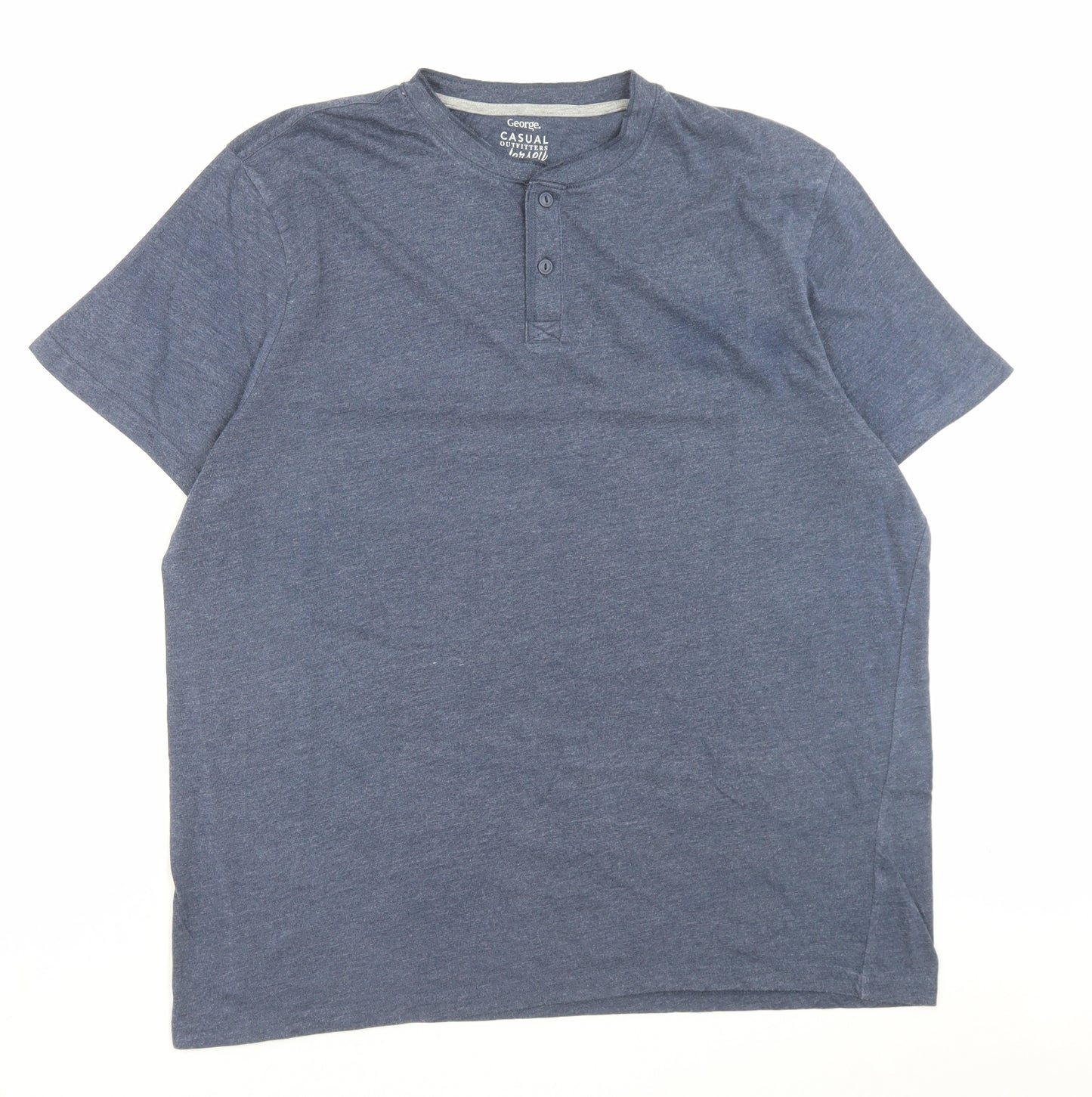 George Mens Blue Polyester T-Shirt Size XL Henley