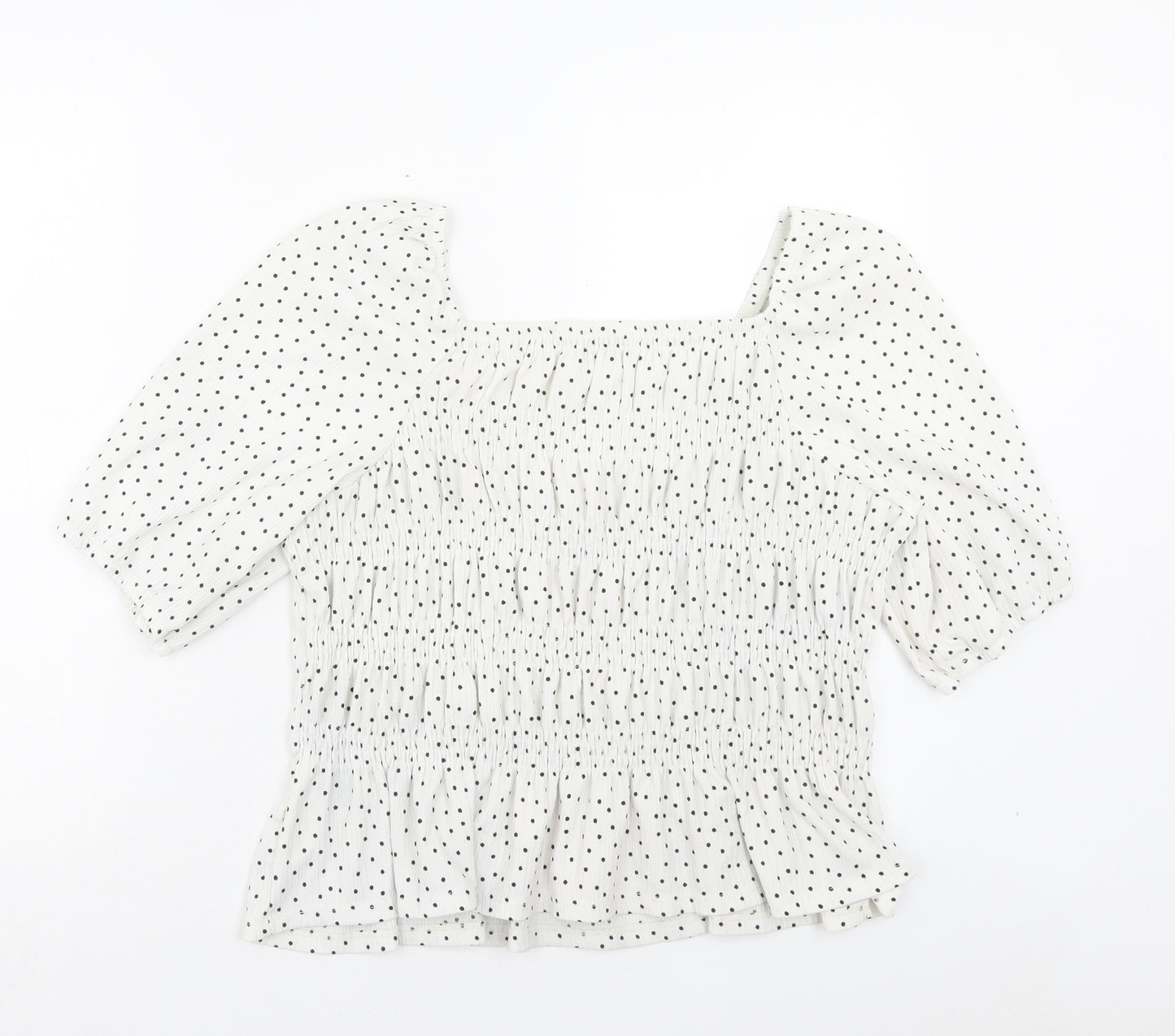 Papaya Womens White Polka Dot Polyester Basic Blouse Size 14 Square Neck