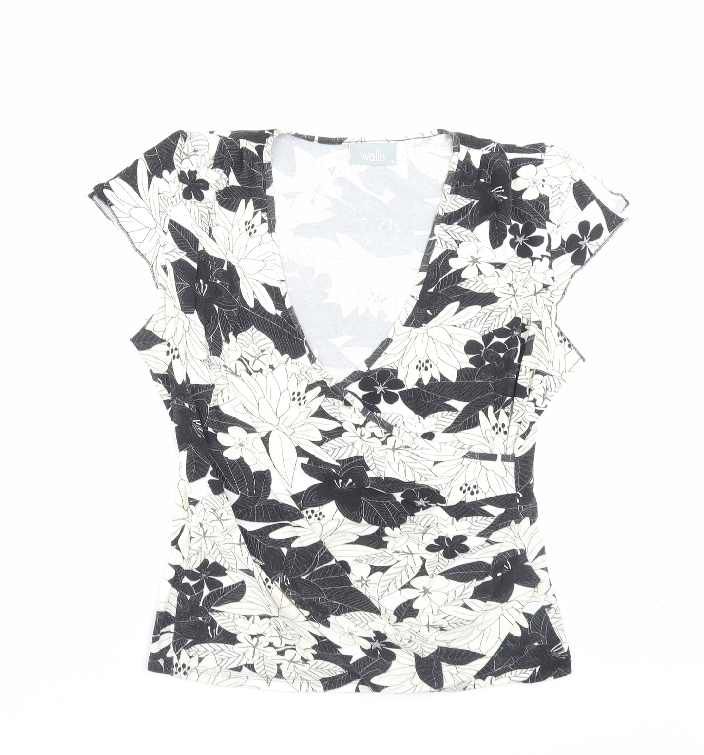 Wallis Womens Ivory Floral Viscose Basic T-Shirt Size 16 V-Neck