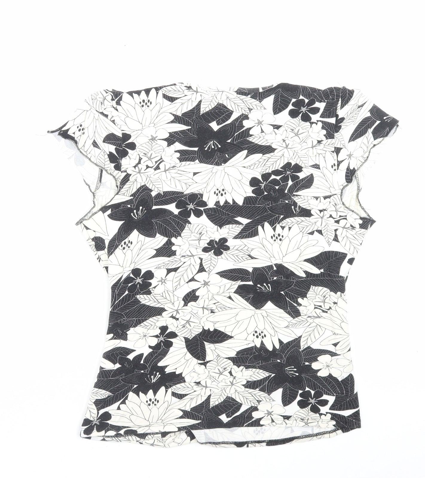 Wallis Womens Ivory Floral Viscose Basic T-Shirt Size 16 V-Neck