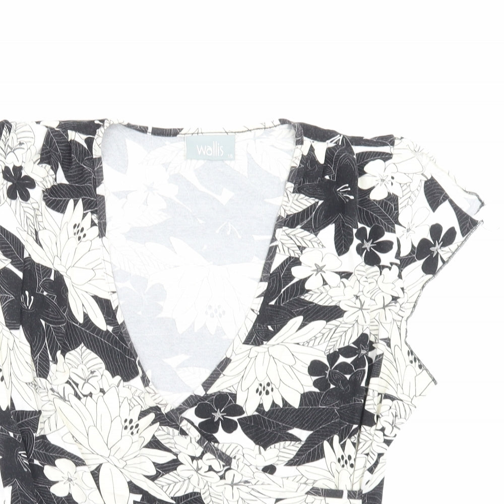 Wallis Womens Ivory Floral Viscose Basic T-Shirt Size 16 V-Neck