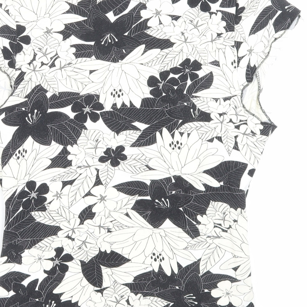 Wallis Womens Ivory Floral Viscose Basic T-Shirt Size 16 V-Neck