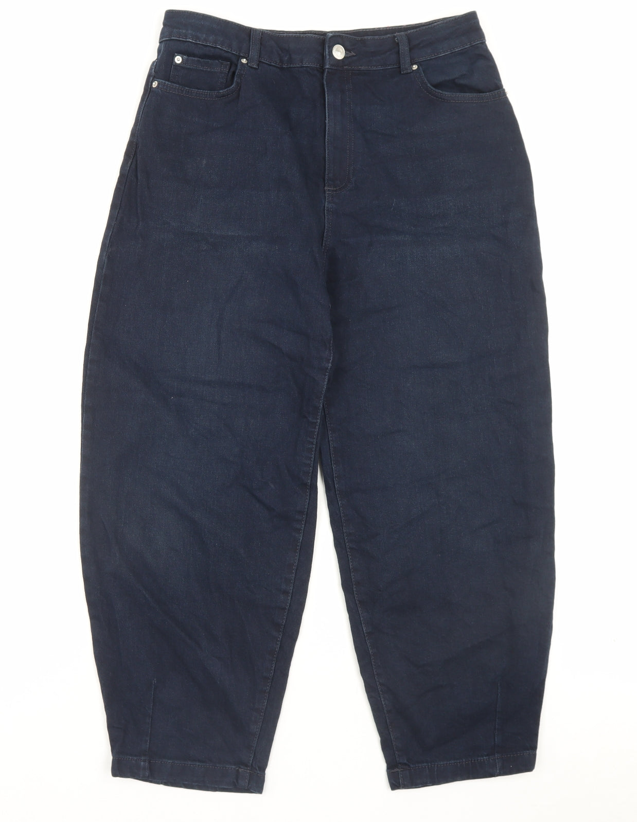 Marks and Spencer Womens Blue Cotton Mom Jeans Size 12 L26 in Slim Button