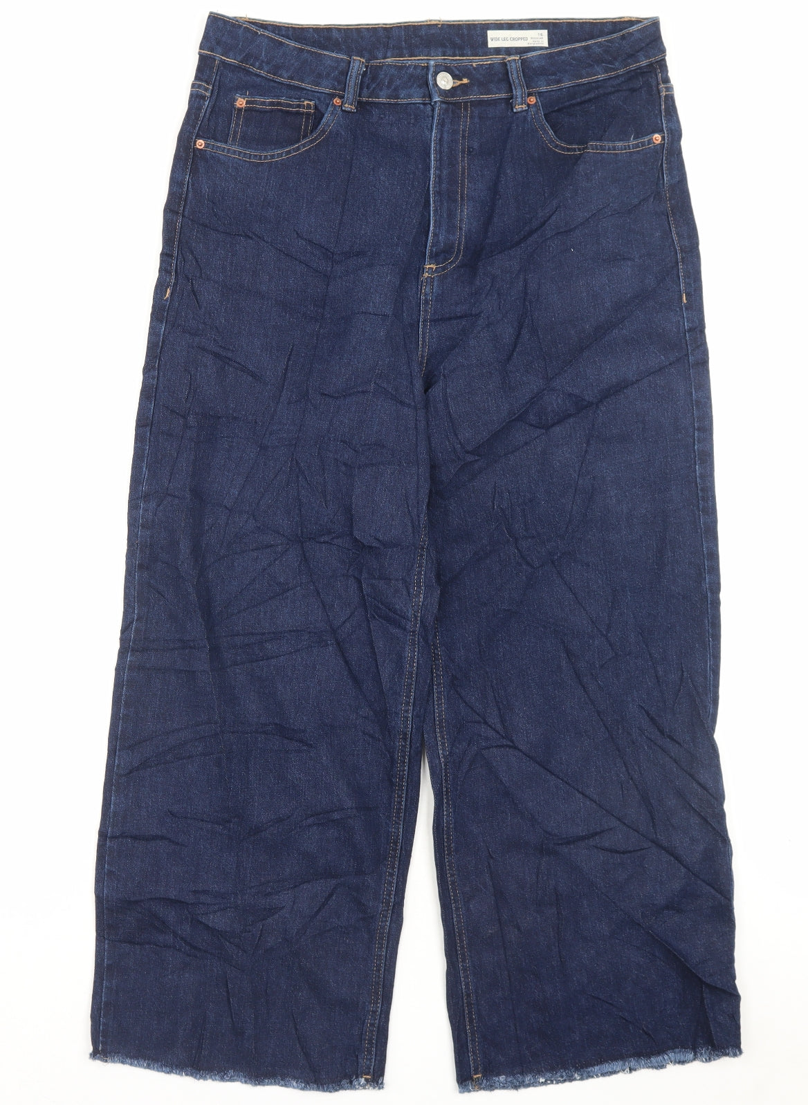 Marks and Spencer Womens Blue Cotton Wide-Leg Jeans Size 16 L27 in Regular Button