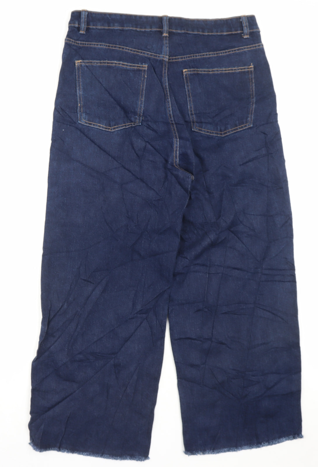 Marks and Spencer Womens Blue Cotton Wide-Leg Jeans Size 16 L27 in Regular Button