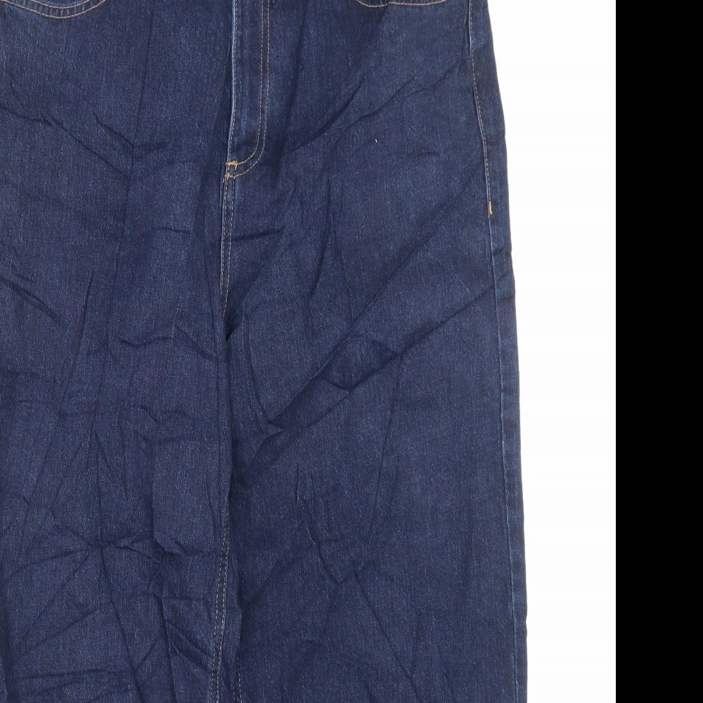 Marks and Spencer Womens Blue Cotton Wide-Leg Jeans Size 16 L27 in Regular Button