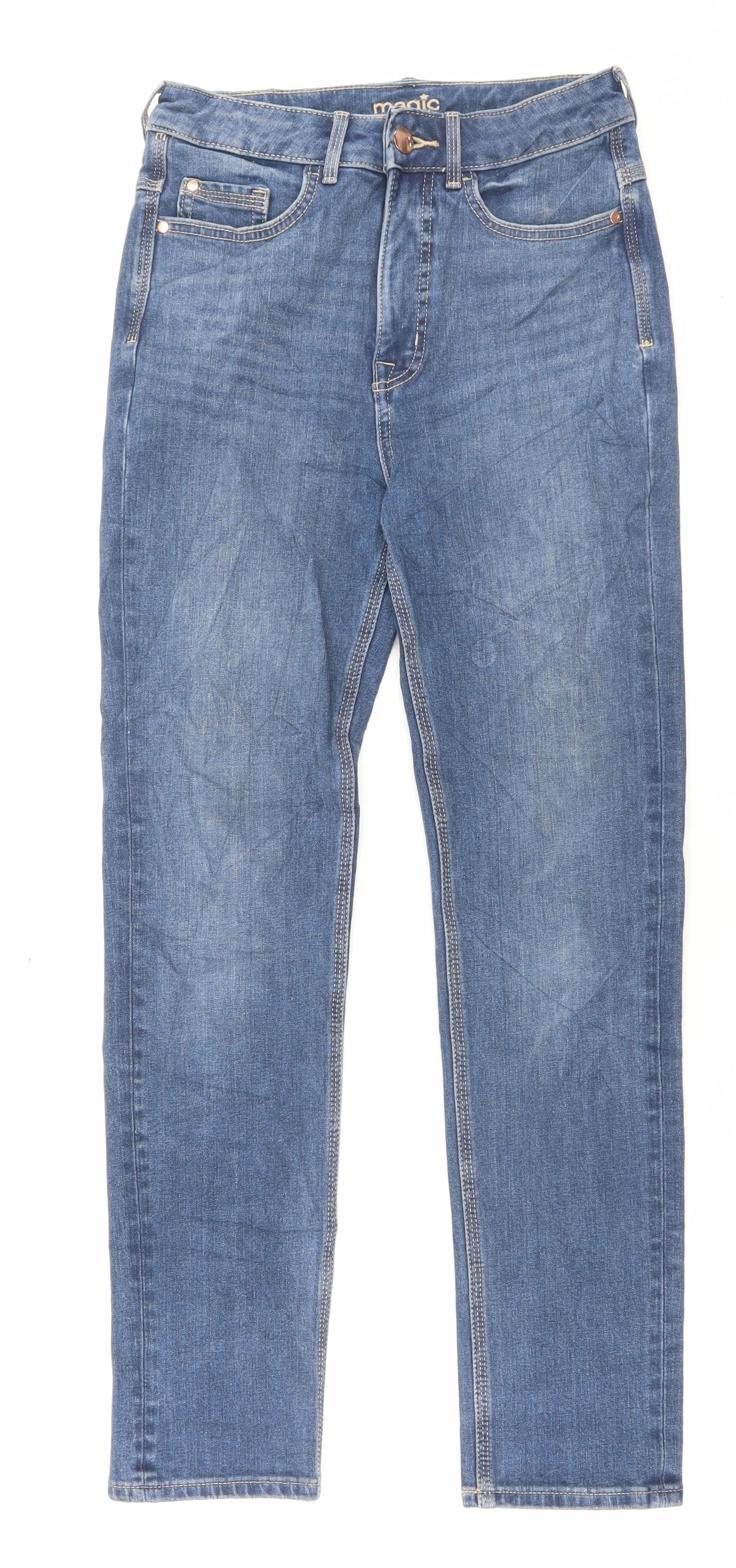 Marks and Spencer Womens Blue Cotton Straight Jeans Size 8 L27 in Slim Button