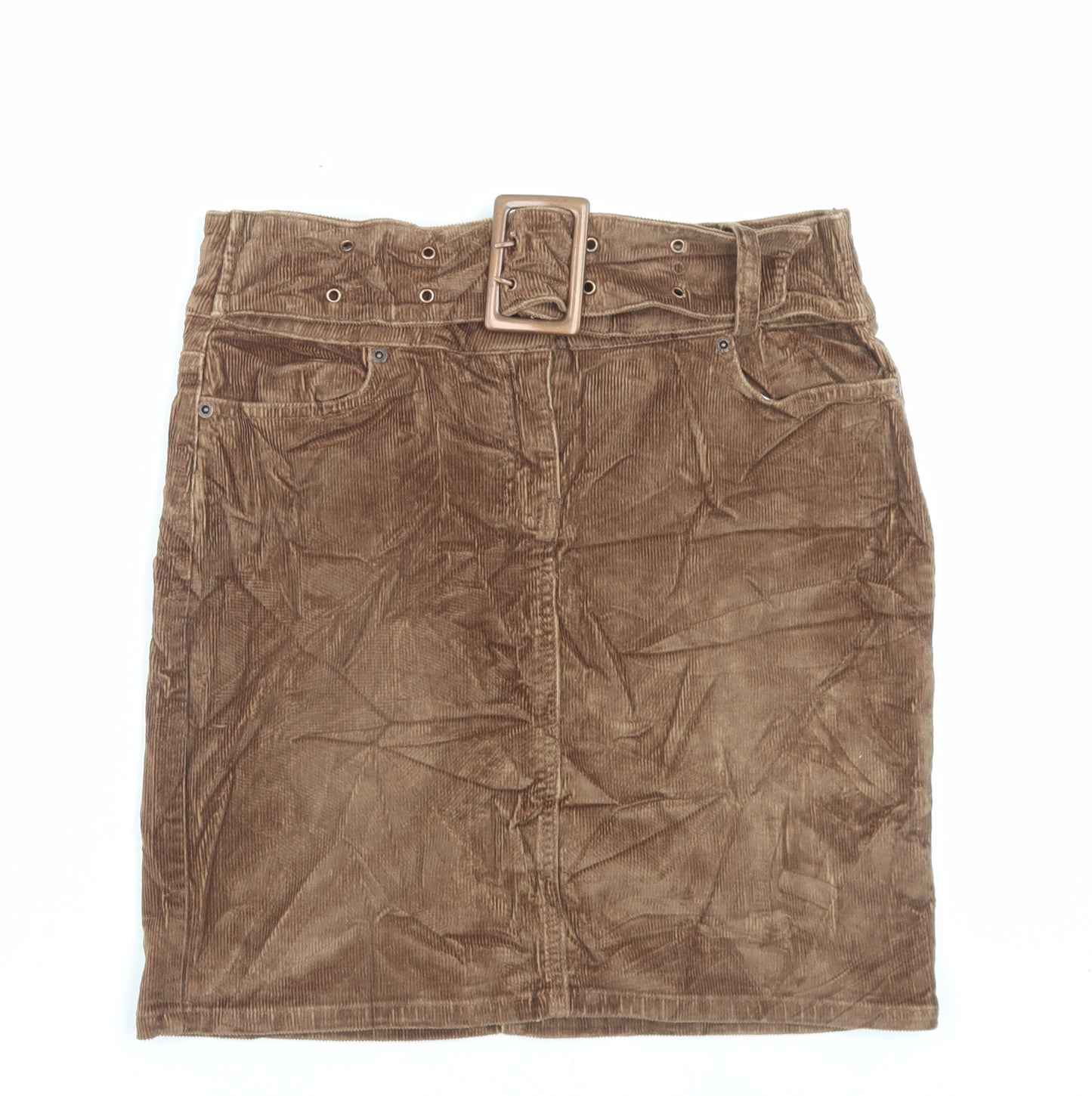 Topshop Womens Brown Cotton A-Line Skirt Size 10 Hook & Eye