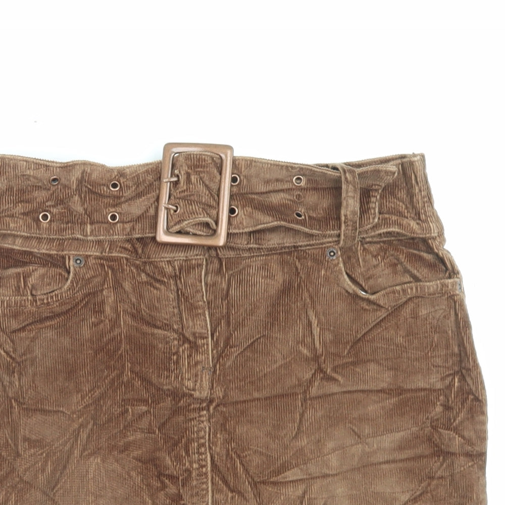 Topshop Womens Brown Cotton A-Line Skirt Size 10 Hook & Eye