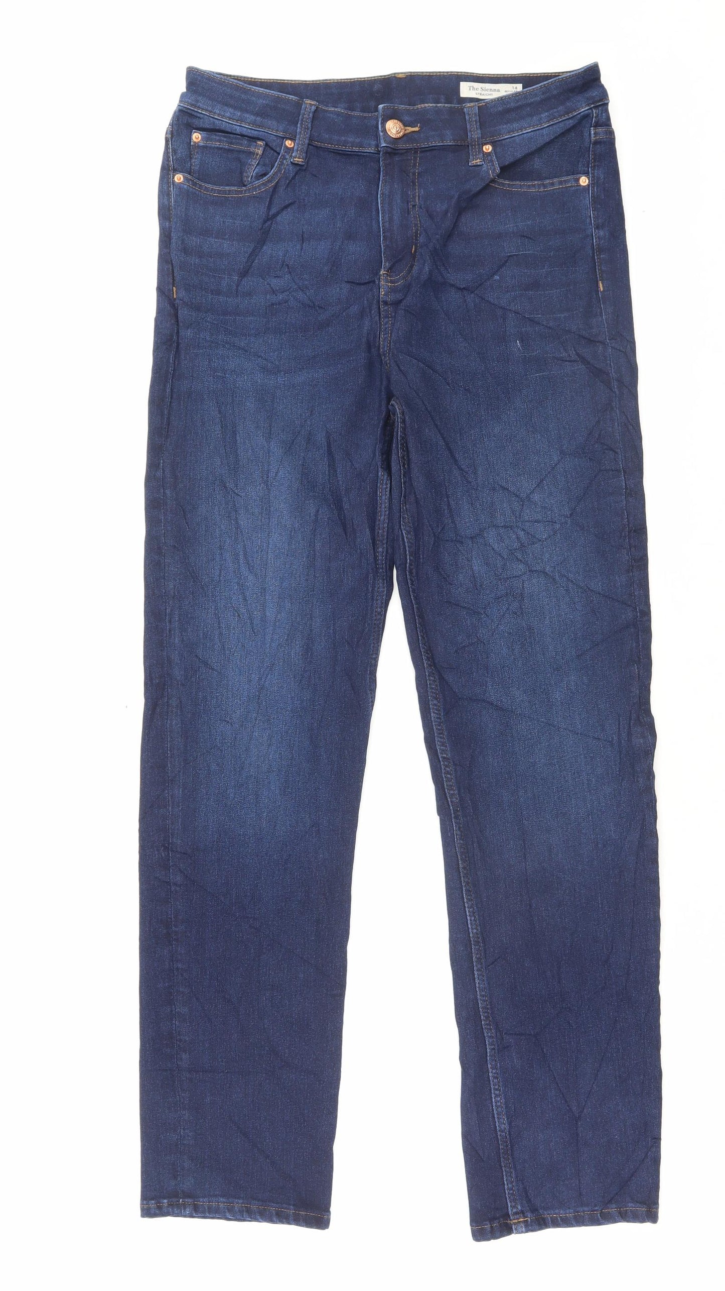 Marks and Spencer Womens Blue Cotton Straight Jeans Size 14 L31 in Regular Button