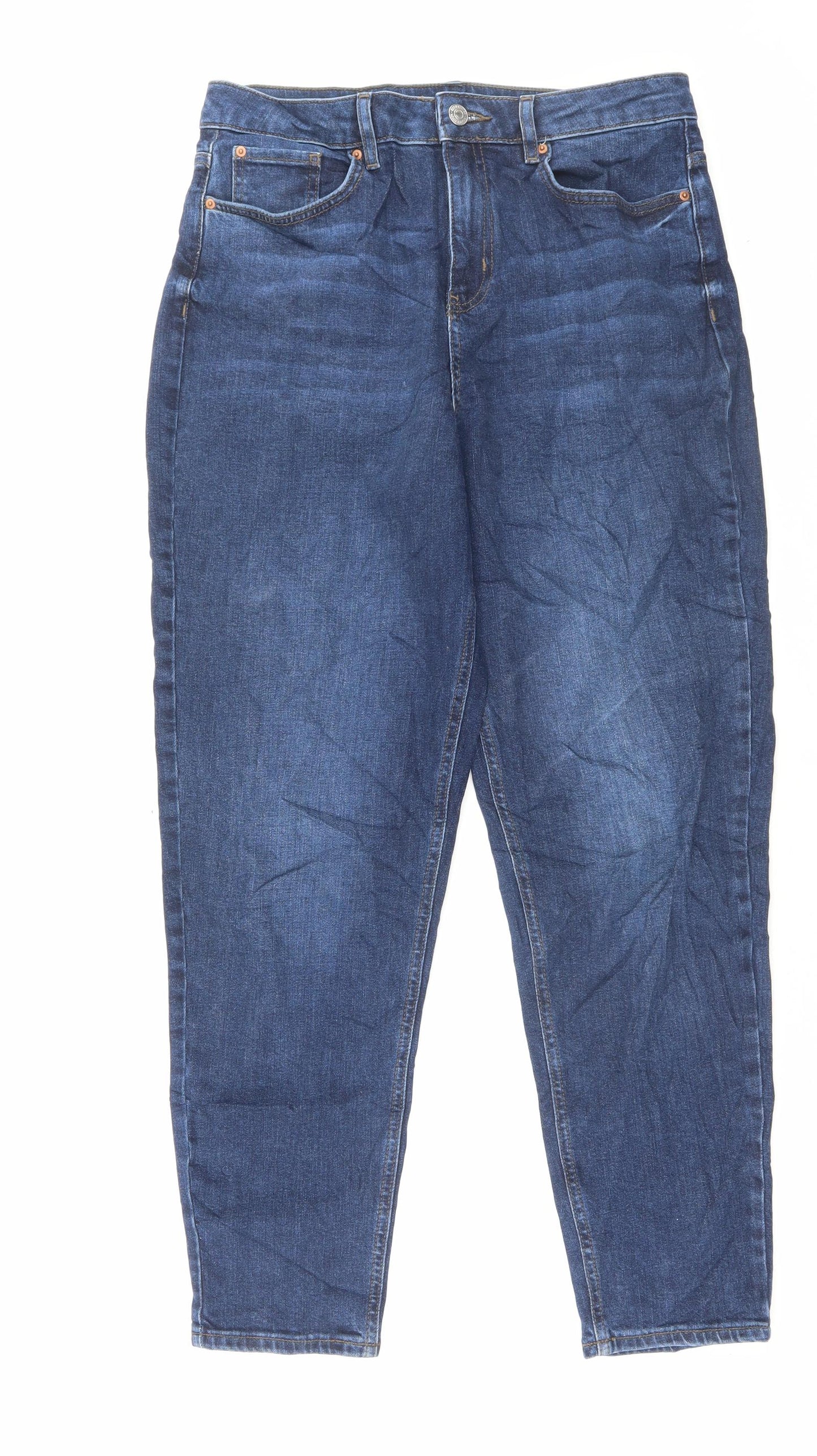 Marks and Spencer Womens Blue Cotton Mom Jeans Size 12 L29 in Regular Button