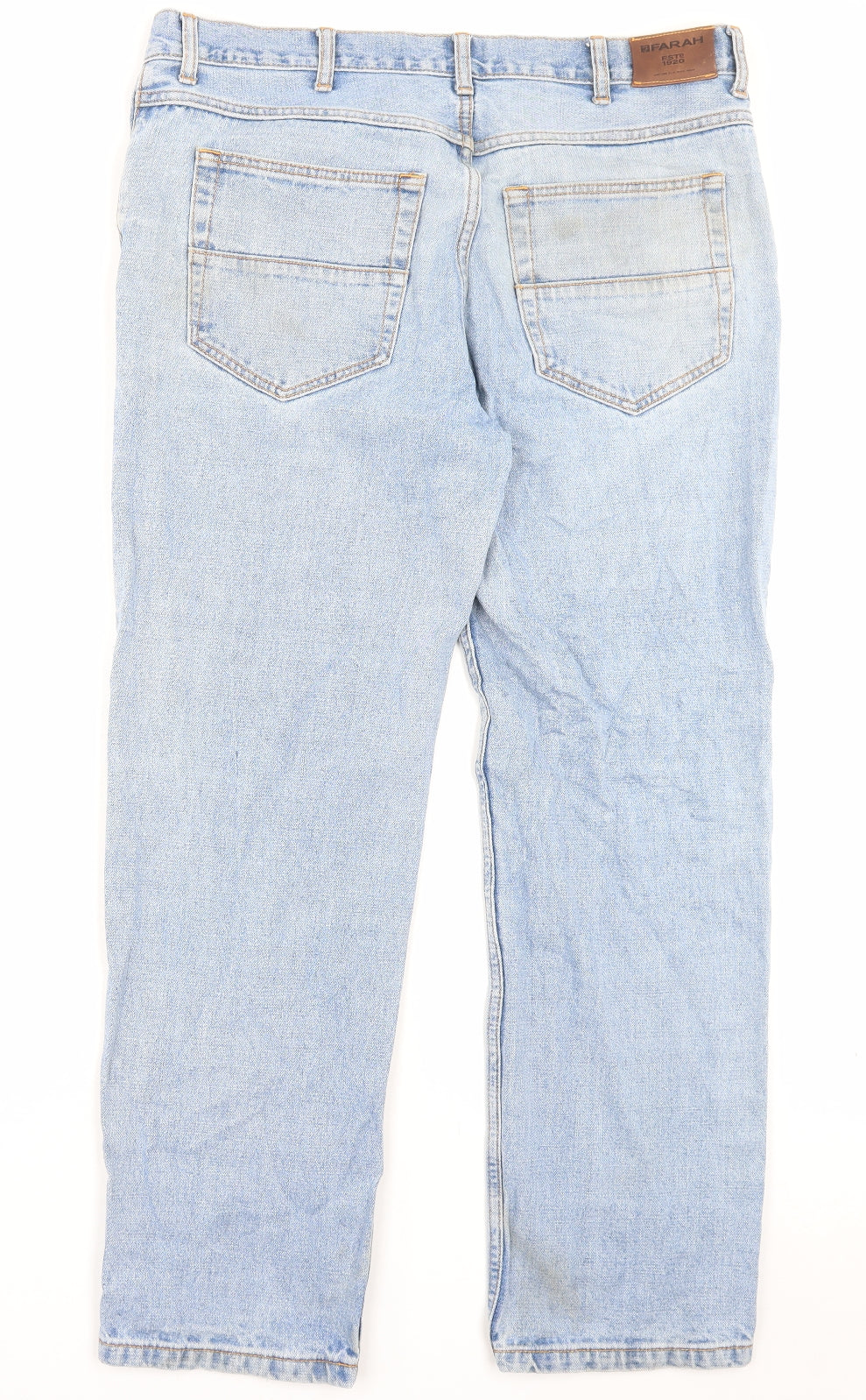 Farah Mens Blue Cotton Straight Jeans Size 38 in L30 in Regular Button