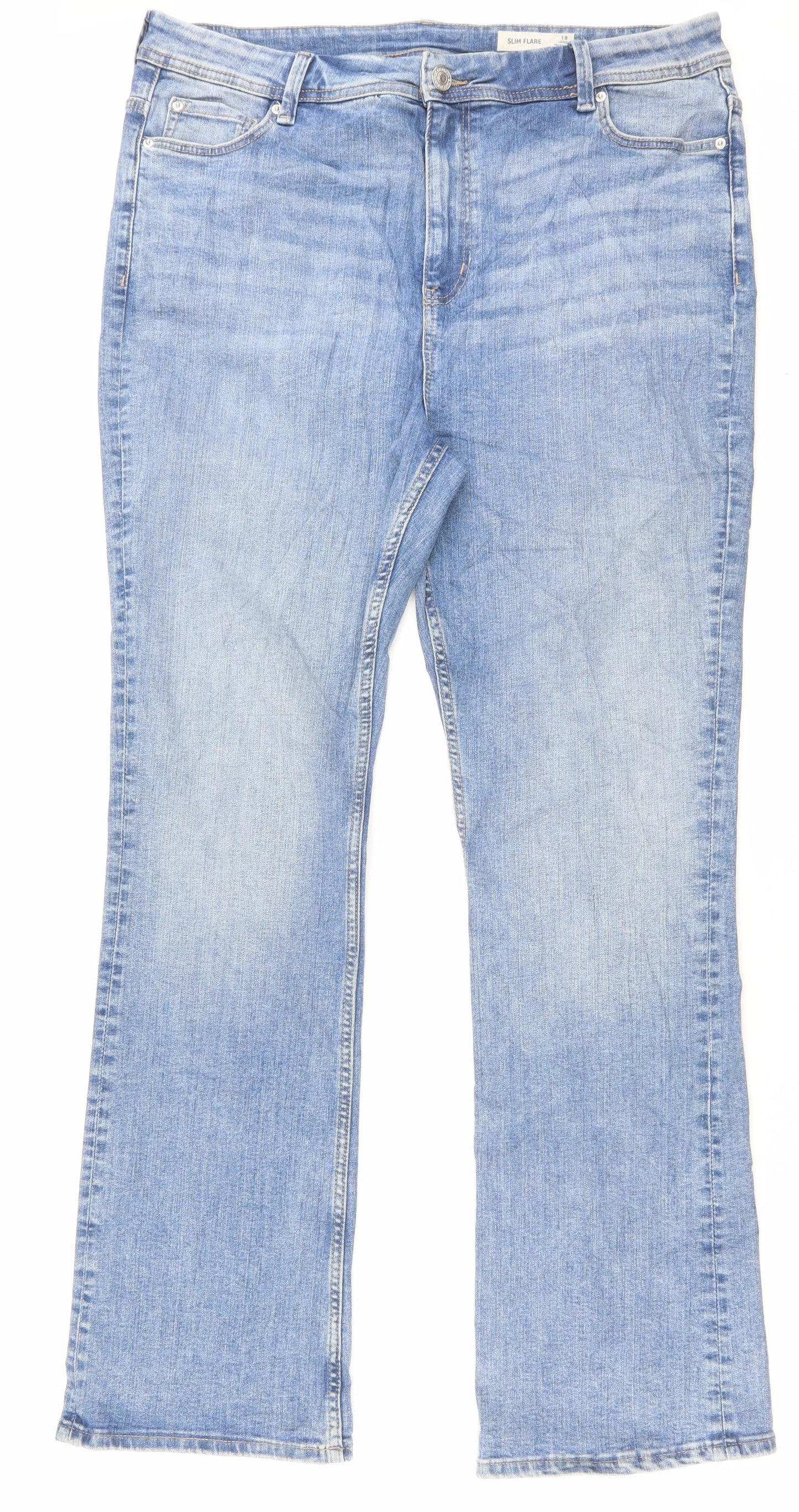 Marks and Spencer Womens Blue Cotton Flared Jeans Size 18 L31 in Slim Button