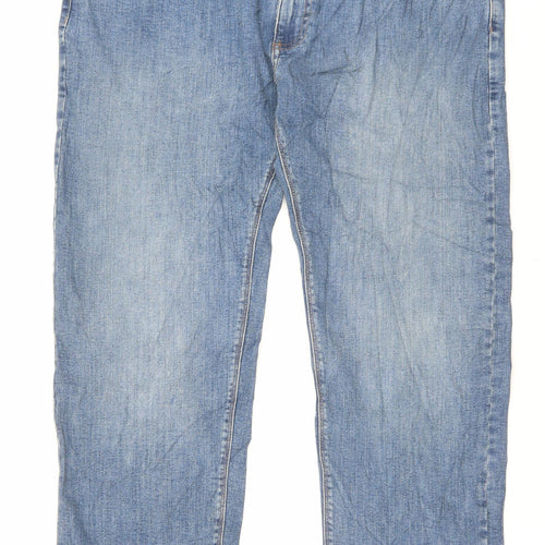 Marks and Spencer Mens Brown Cotton Straight Jeans Size 40 in L29 in Regular Button - Short Leg