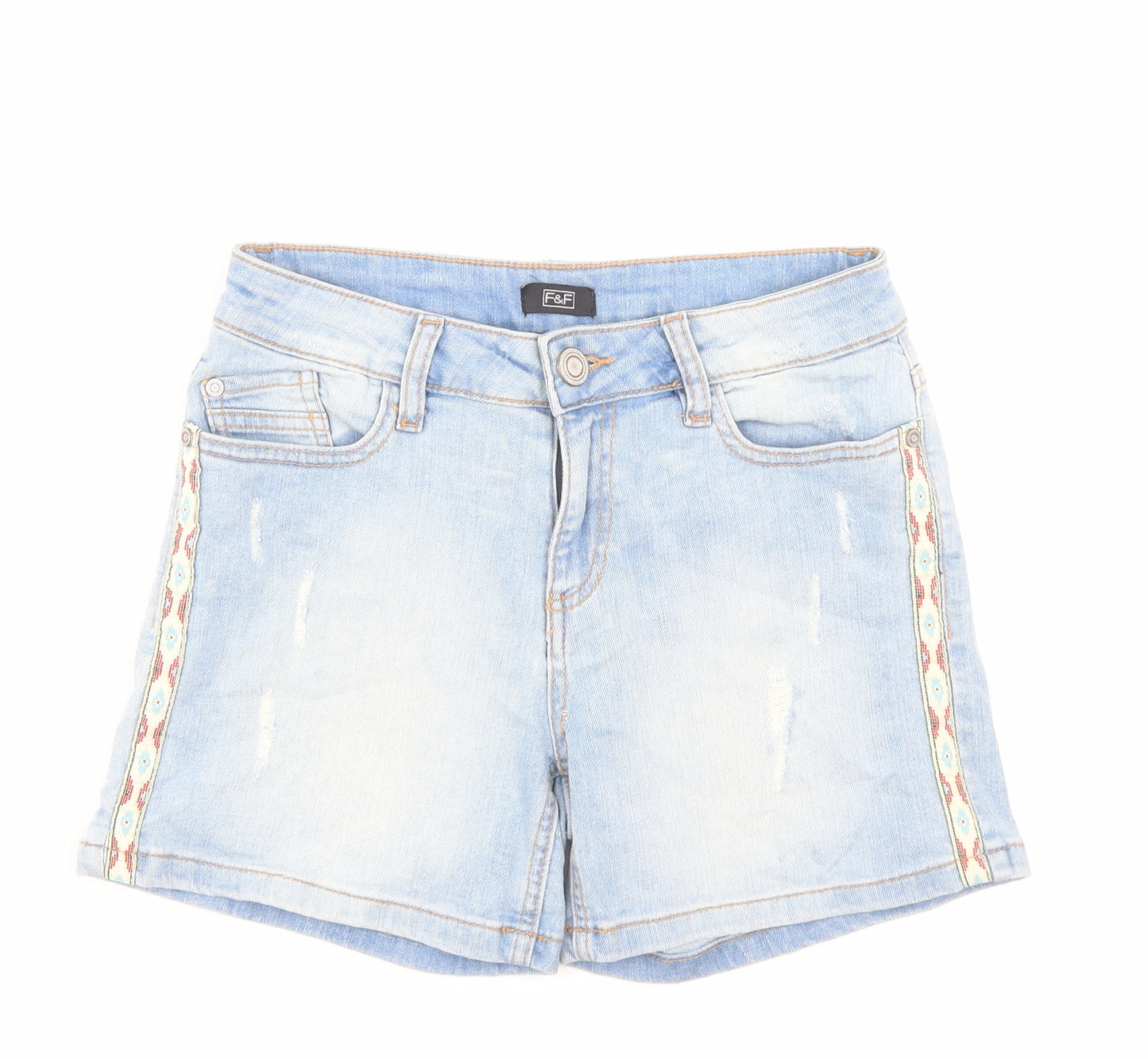 F&F Womens Blue Cotton Boyfriend Shorts Size 8 L3 in Regular Button