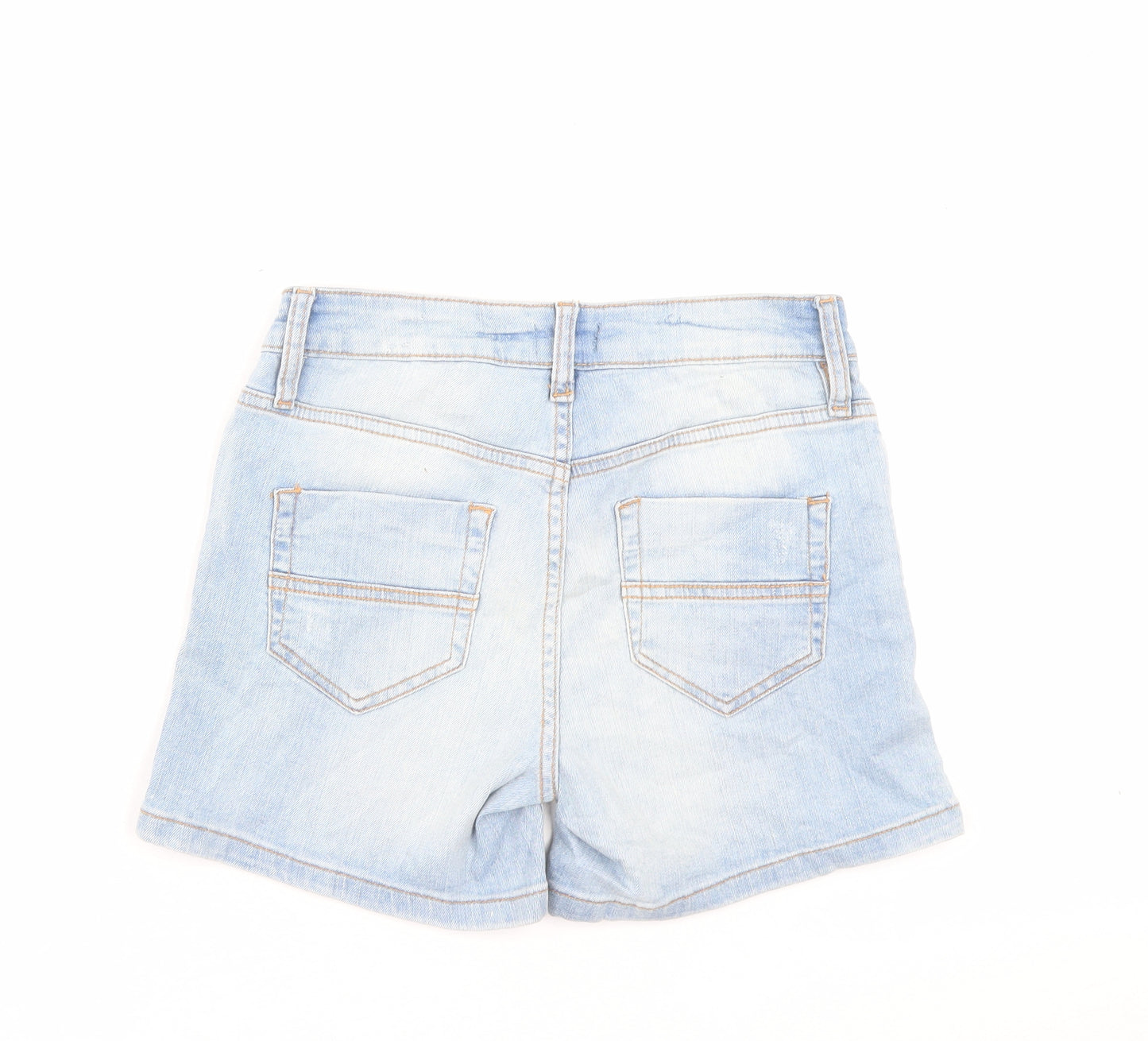 F&F Womens Blue Cotton Boyfriend Shorts Size 8 L3 in Regular Button