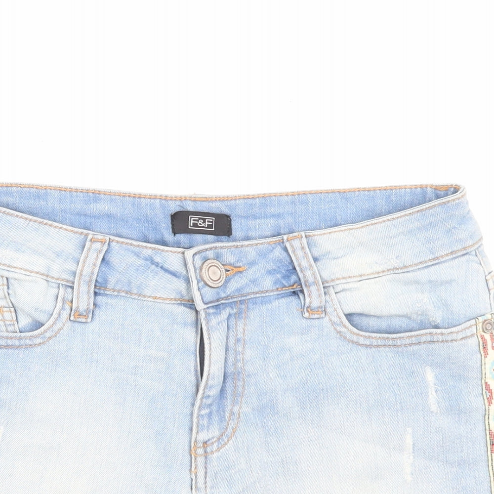 F&F Womens Blue Cotton Boyfriend Shorts Size 8 L3 in Regular Button