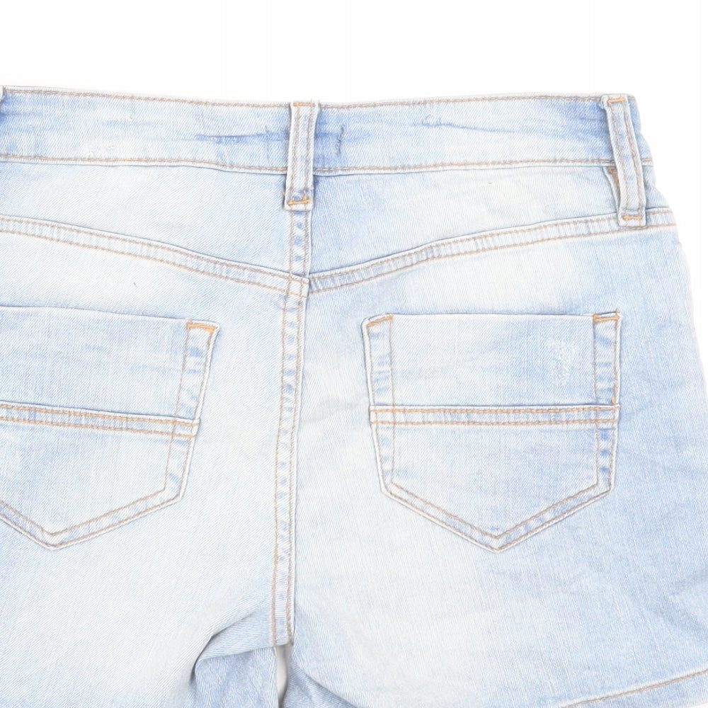 F&F Womens Blue Cotton Boyfriend Shorts Size 8 L3 in Regular Button