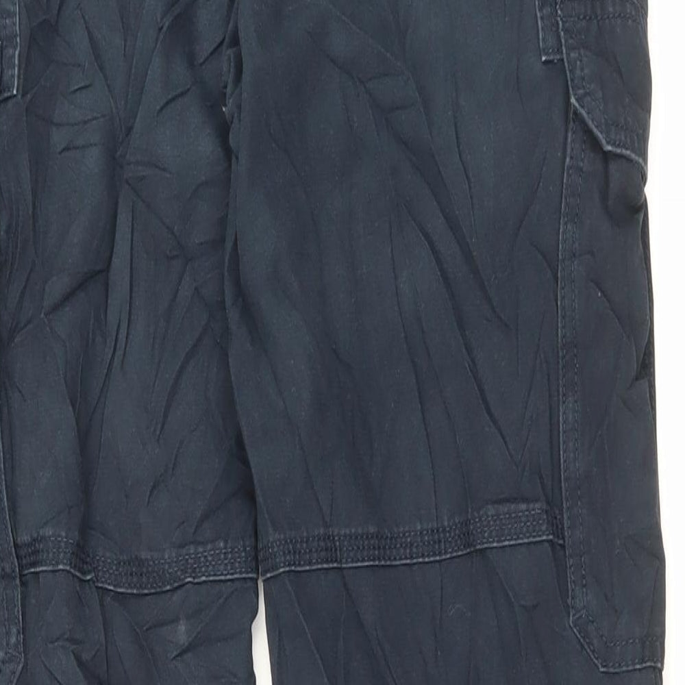 Marks and Spencer Mens Blue Cotton Cargo Trousers Size 34 in L33 in Regular Button - Long Leg