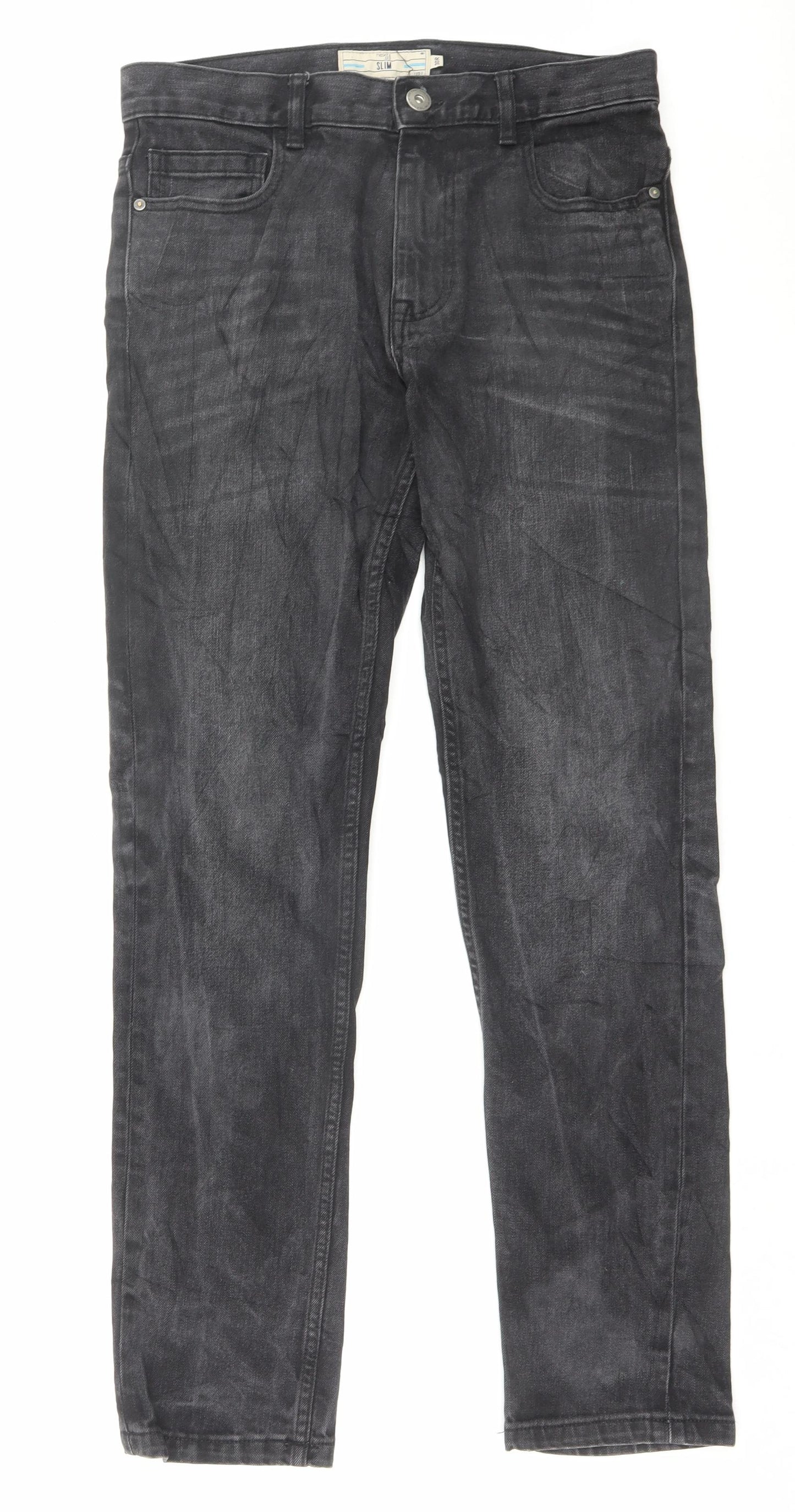 NEXT Mens Black Cotton Straight Jeans Size 30 in L31 in Regular Button