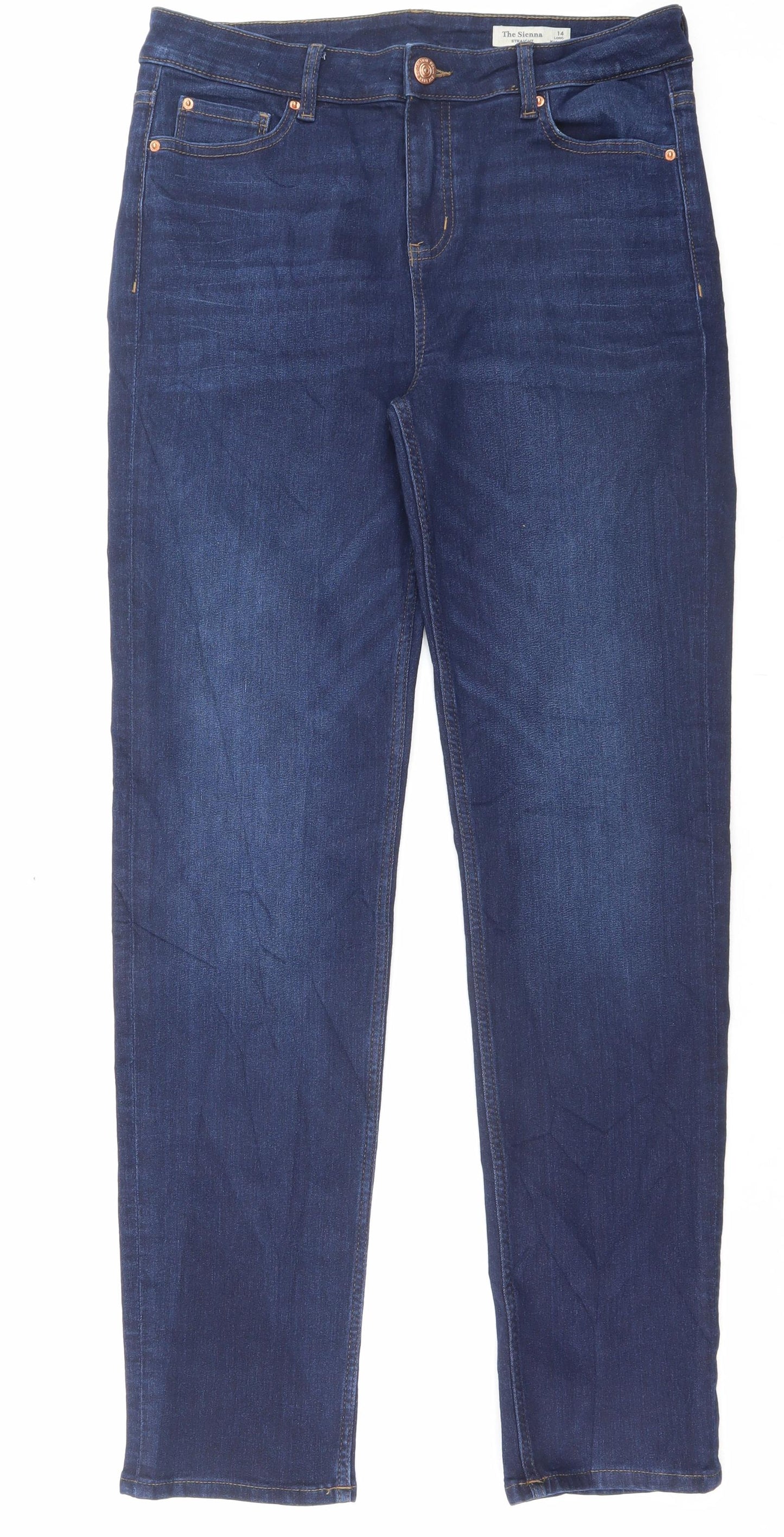 Marks and Spencer Womens Blue Cotton Straight Jeans Size 14 L32 in Regular Button
