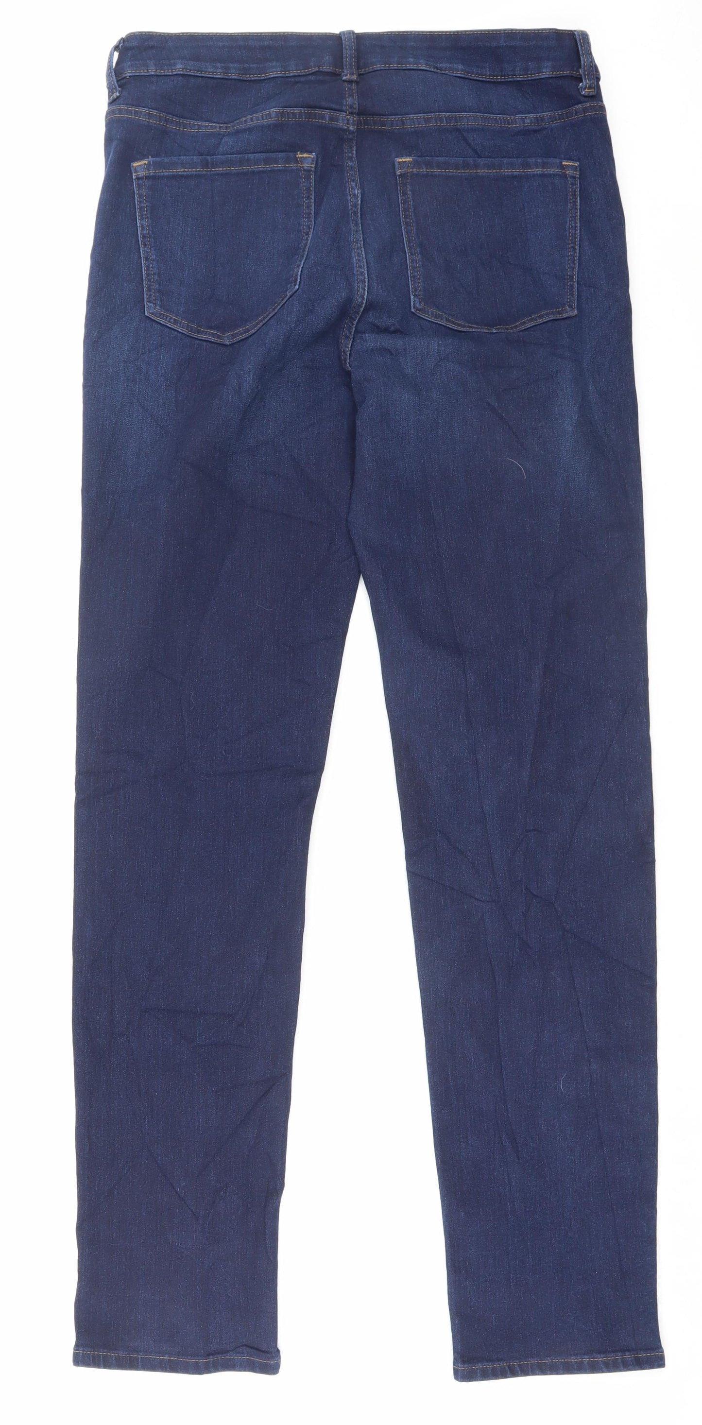 Marks and Spencer Womens Blue Cotton Straight Jeans Size 14 L32 in Regular Button