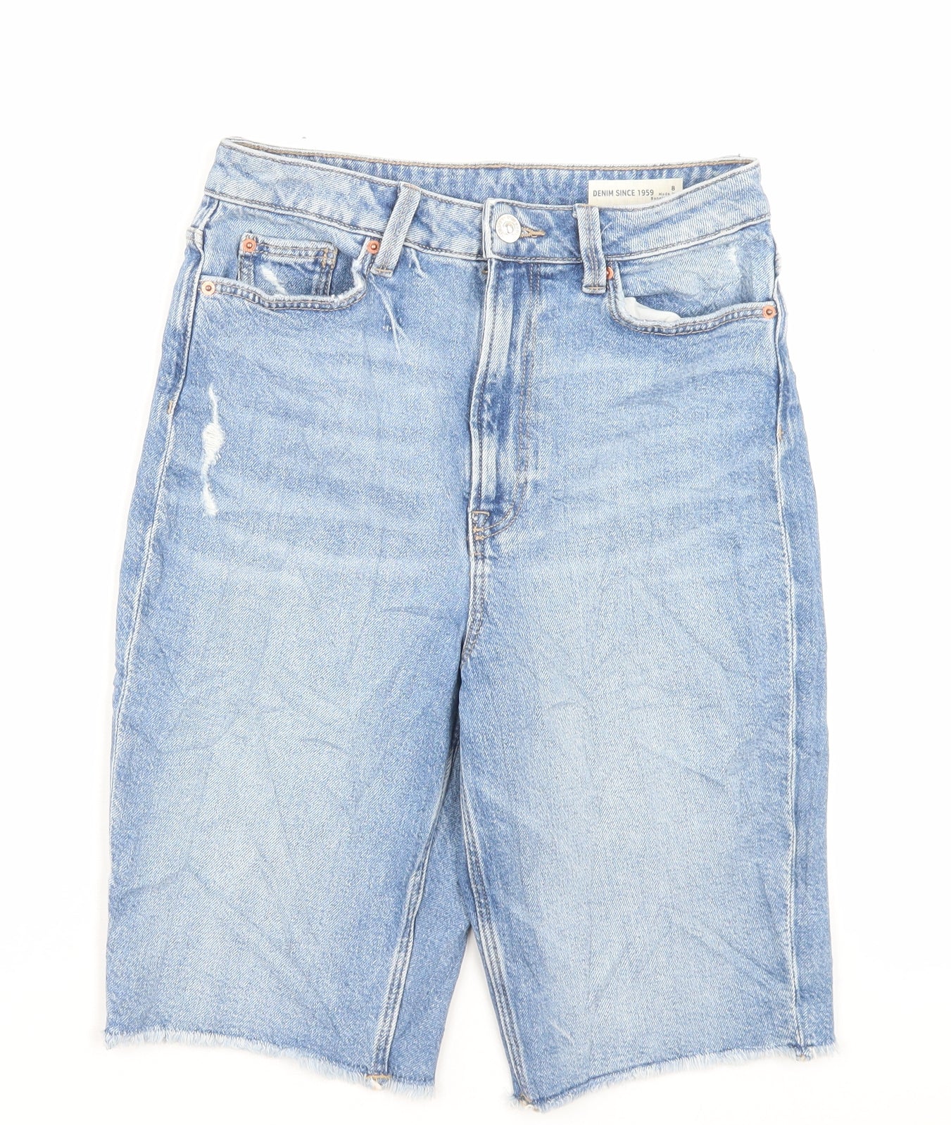 Marks and Spencer Womens Blue Cotton Bermuda Shorts Size 8 L11 in Regular Button