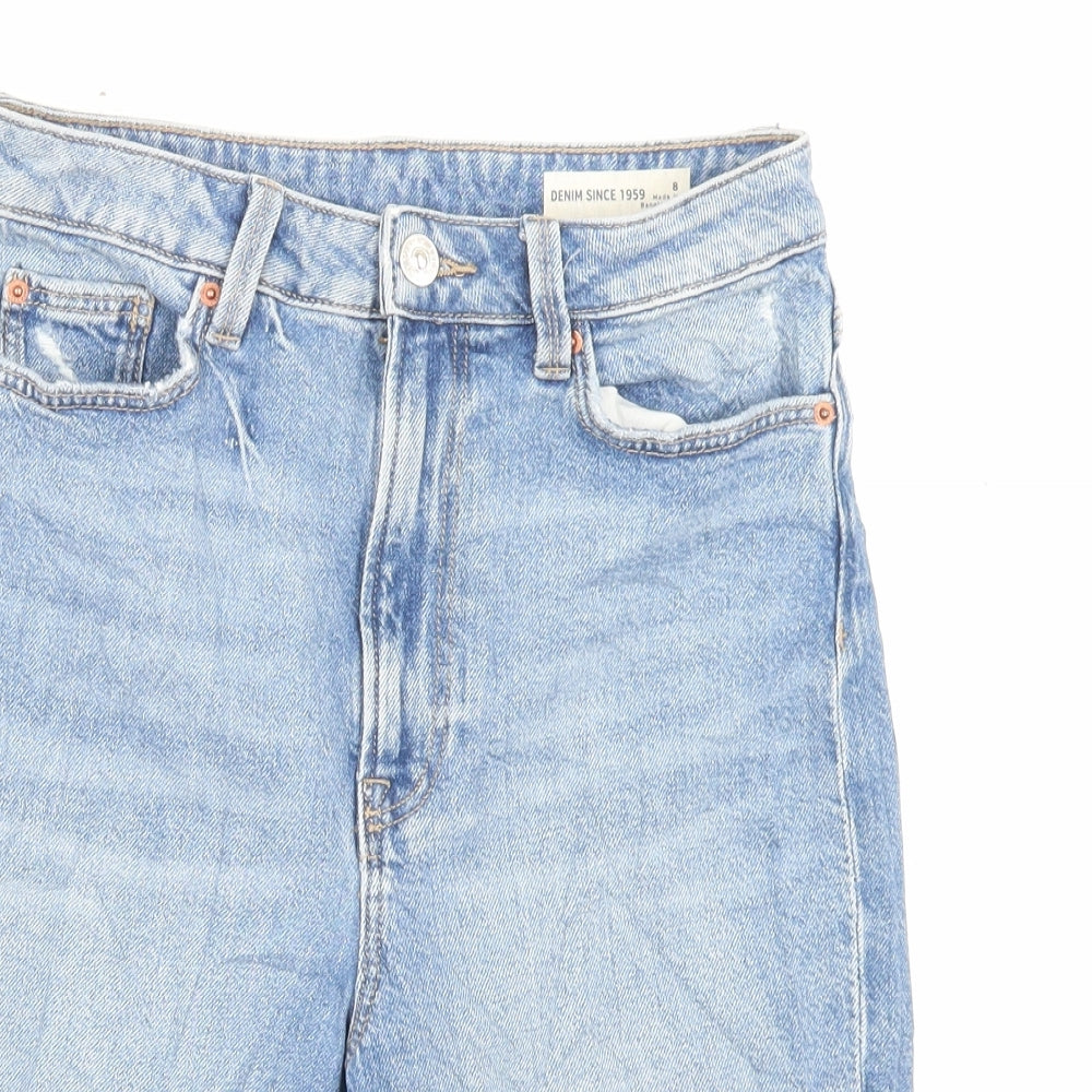 Marks and Spencer Womens Blue Cotton Bermuda Shorts Size 8 L11 in Regular Button