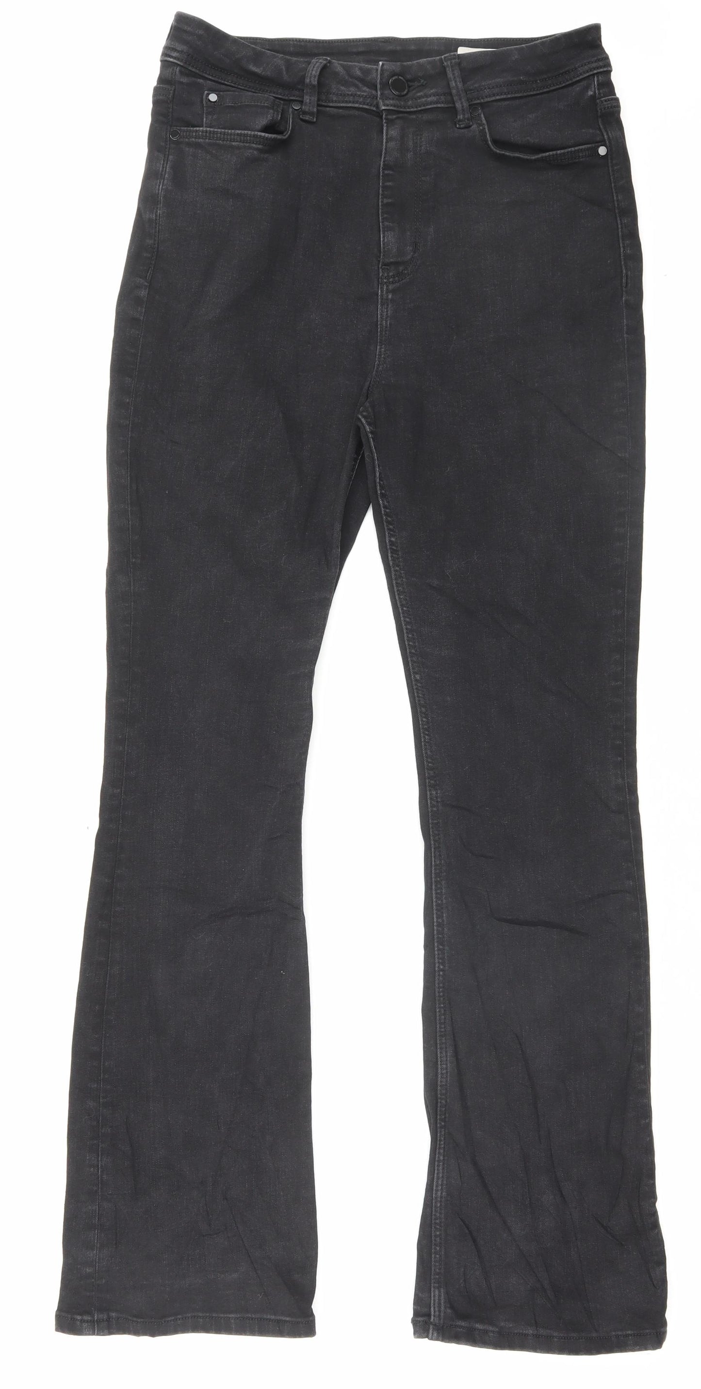 Marks and Spencer Womens Black Cotton Flared Jeans Size 12 L30 in Slim Button