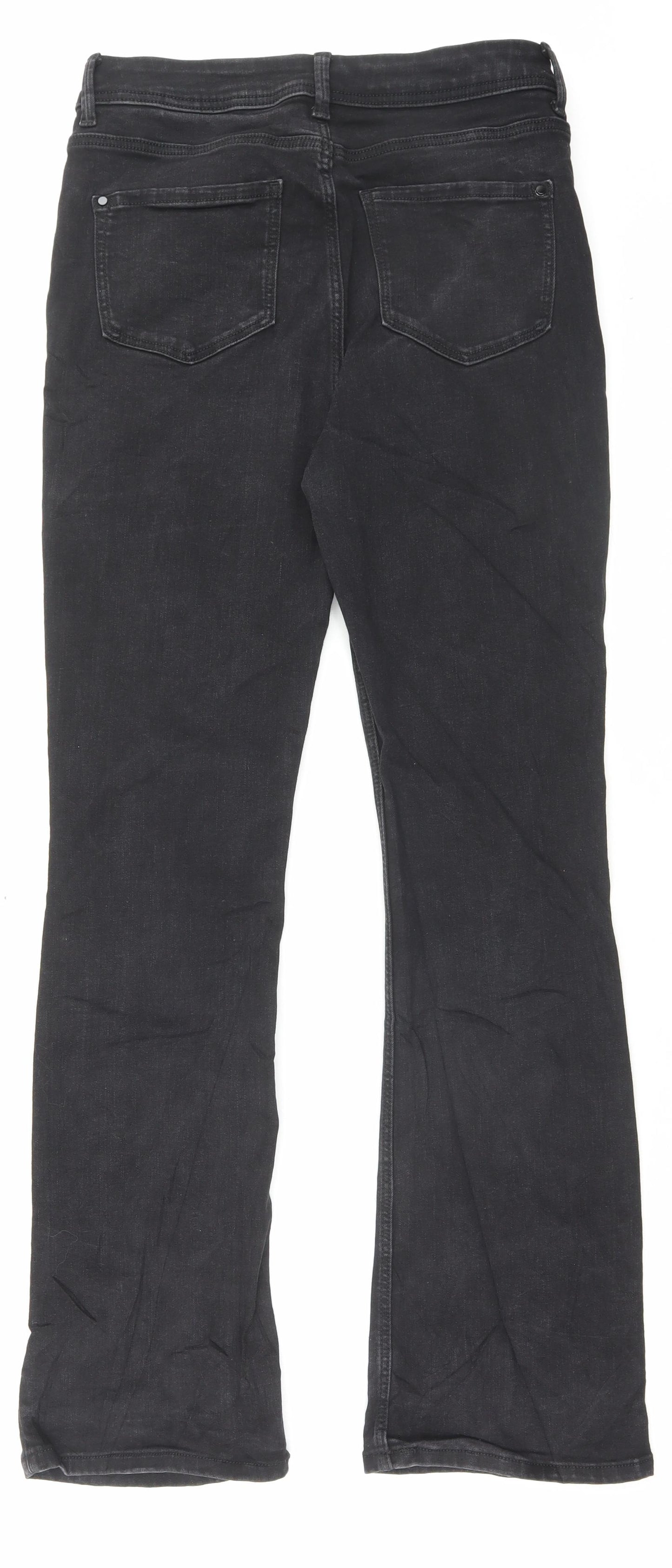 Marks and Spencer Womens Black Cotton Flared Jeans Size 12 L30 in Slim Button