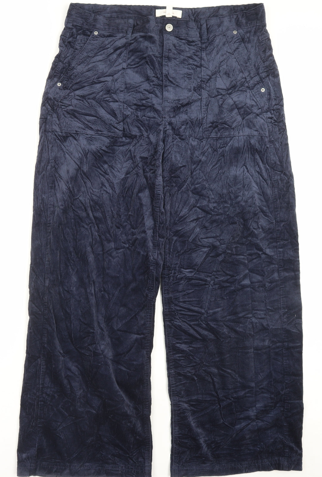 Per Una Womens Blue Cotton Trousers Size 16 L30 in Regular Button