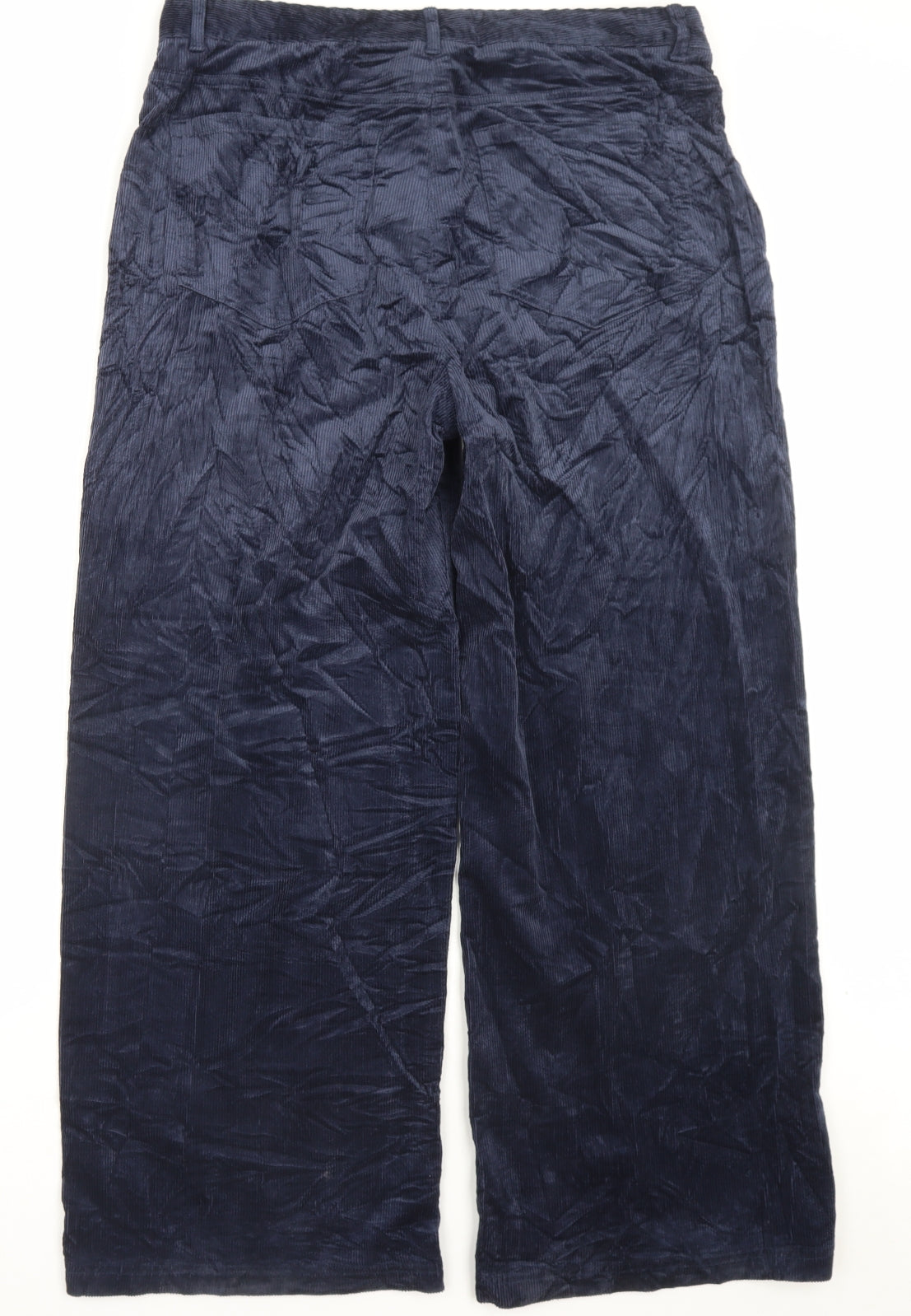 Per Una Womens Blue Cotton Trousers Size 16 L30 in Regular Button