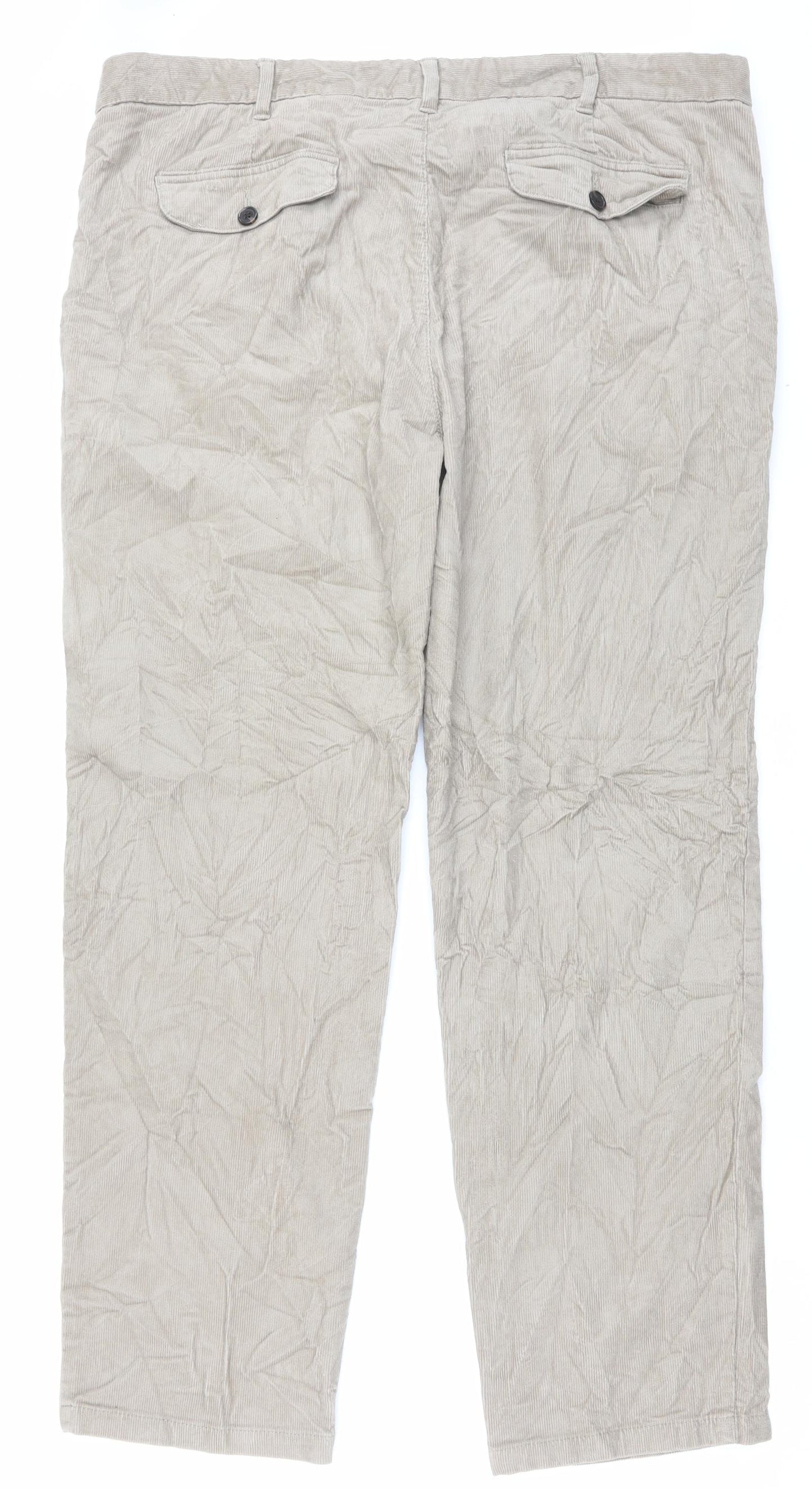 Marks and Spencer Mens Beige Cotton Trousers Size 42 in L33 in Regular Button