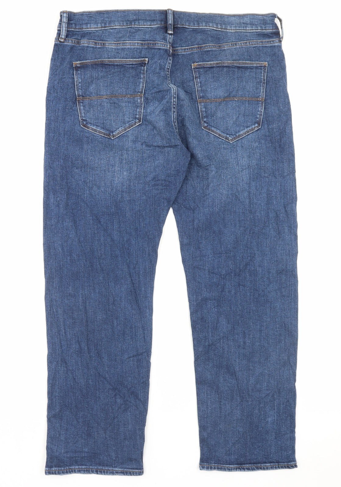 Marks and Spencer Mens Blue Cotton Straight Jeans Size 36 in L29 in Regular Button - Short Leg