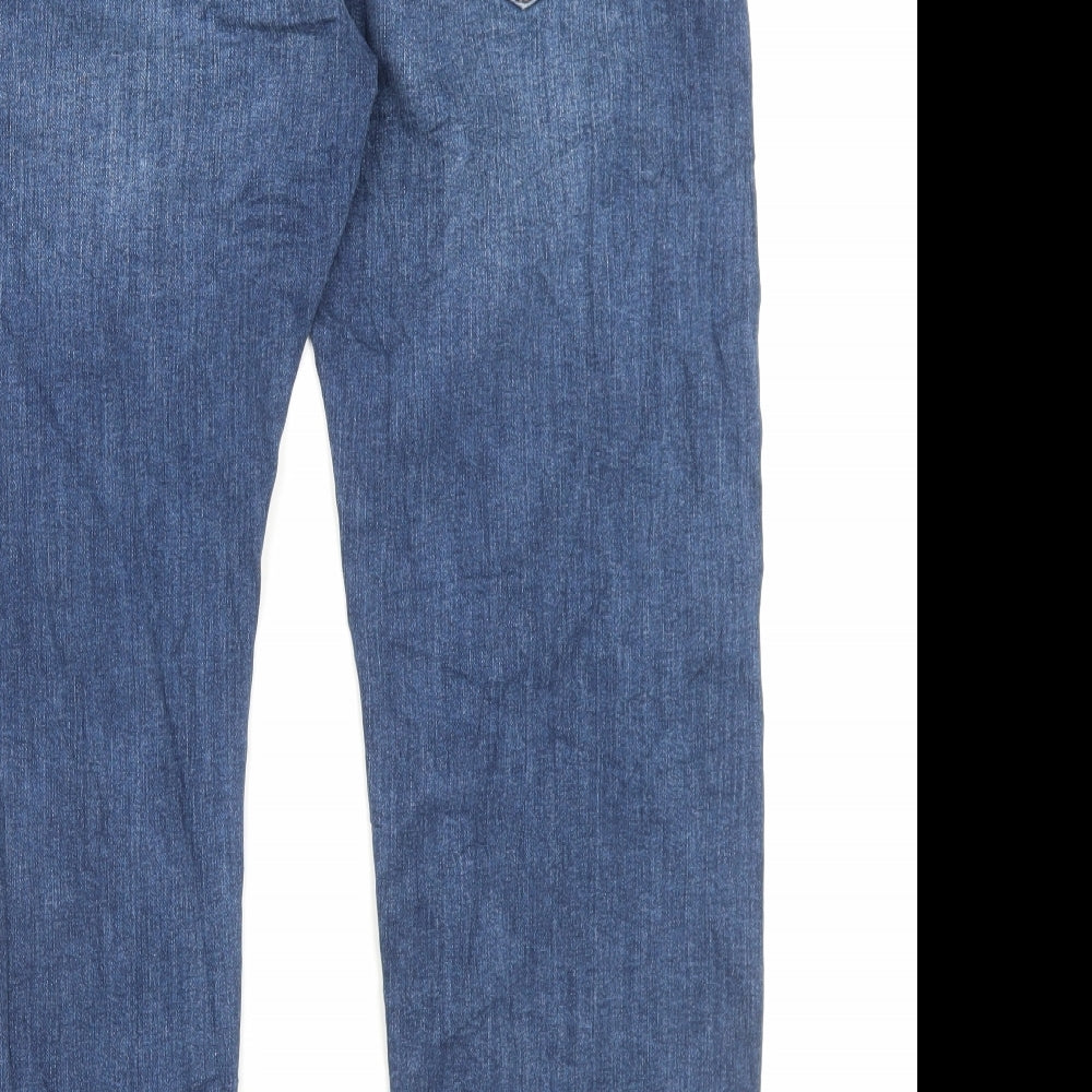 Marks and Spencer Mens Blue Cotton Straight Jeans Size 36 in L29 in Regular Button - Short Leg
