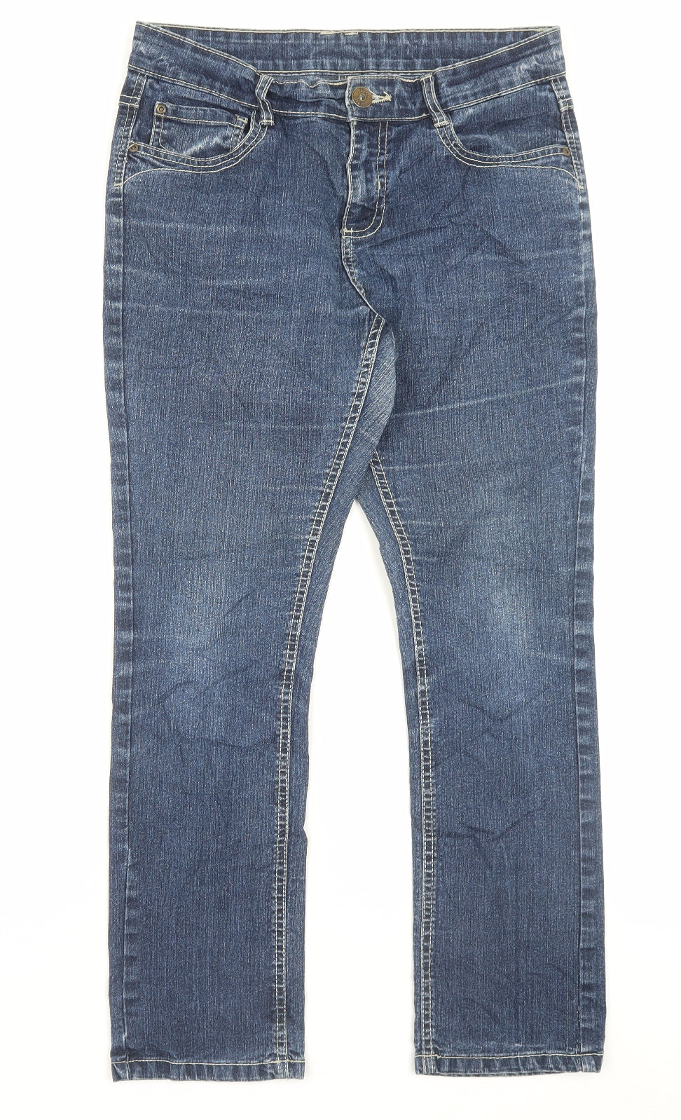Papaya Womens Blue Cotton Straight Jeans Size 12 L29 in Regular Button