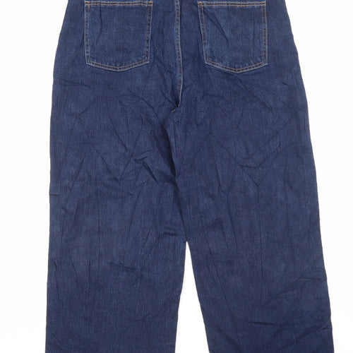 Marks and Spencer Womens Blue Cotton Wide-Leg Jeans Size 18 L27 in Regular Button - Cropped