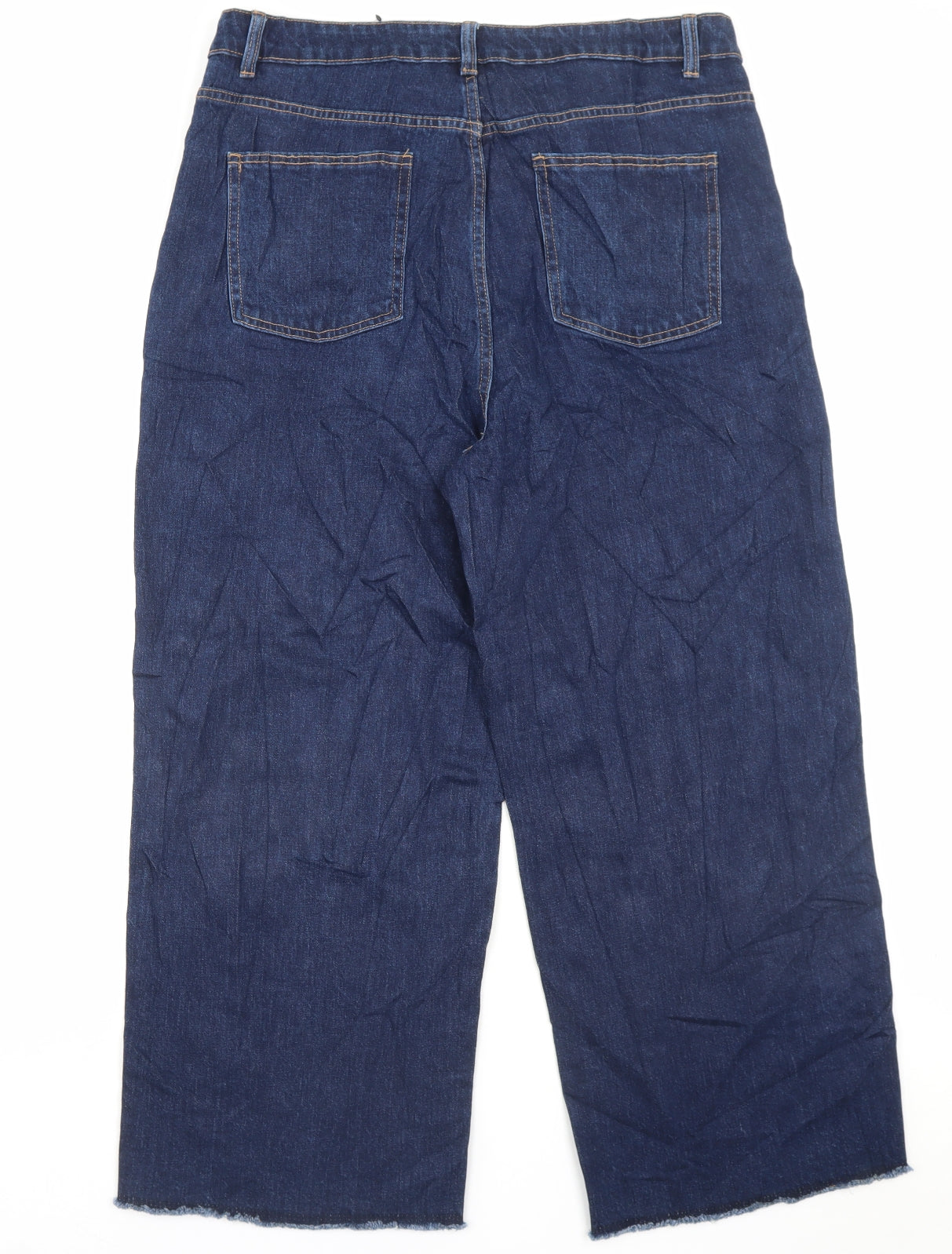 Marks and Spencer Womens Blue Cotton Wide-Leg Jeans Size 18 L27 in Regular Button - Cropped