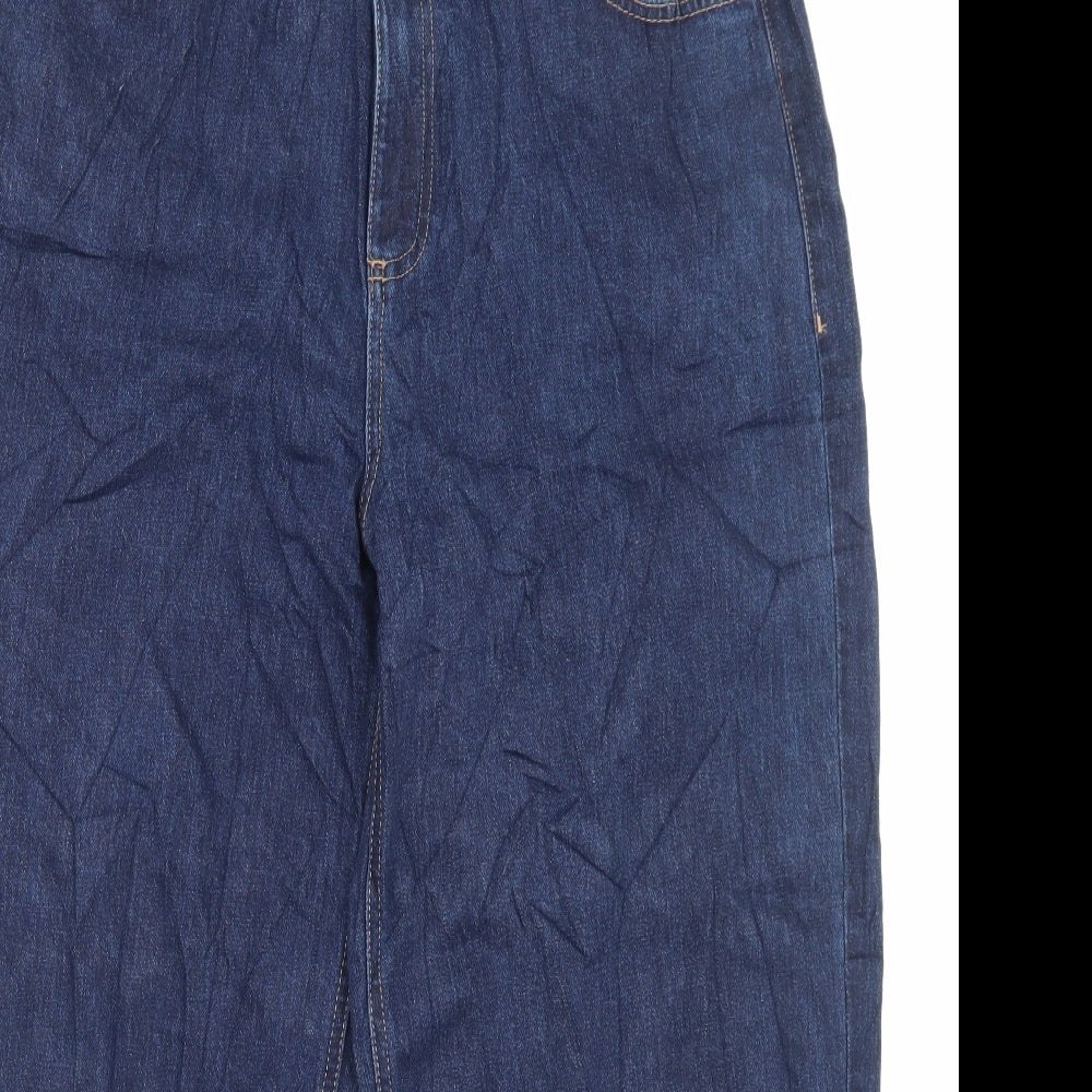 Marks and Spencer Womens Blue Cotton Wide-Leg Jeans Size 18 L27 in Regular Button - Cropped