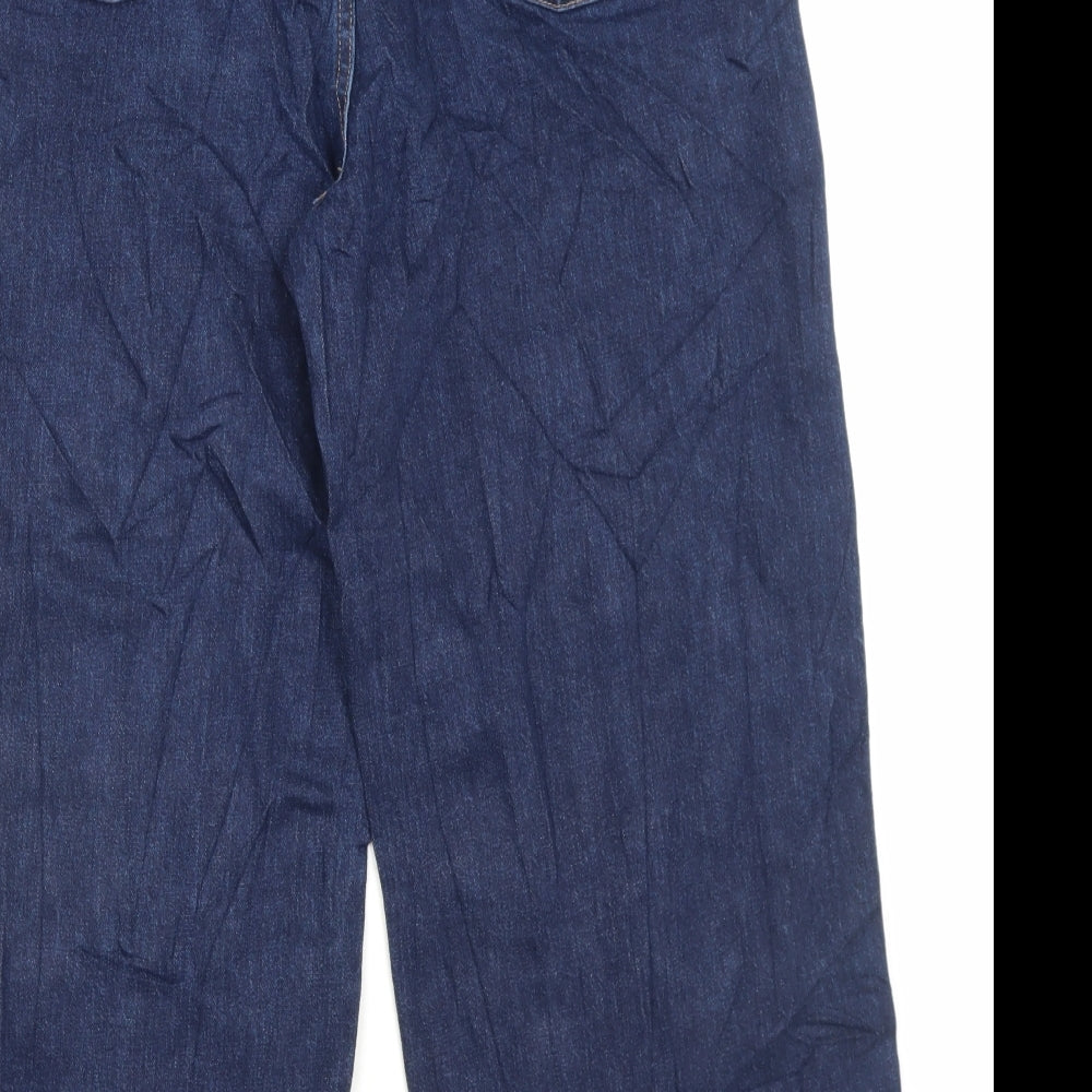 Marks and Spencer Womens Blue Cotton Wide-Leg Jeans Size 18 L27 in Regular Button - Cropped